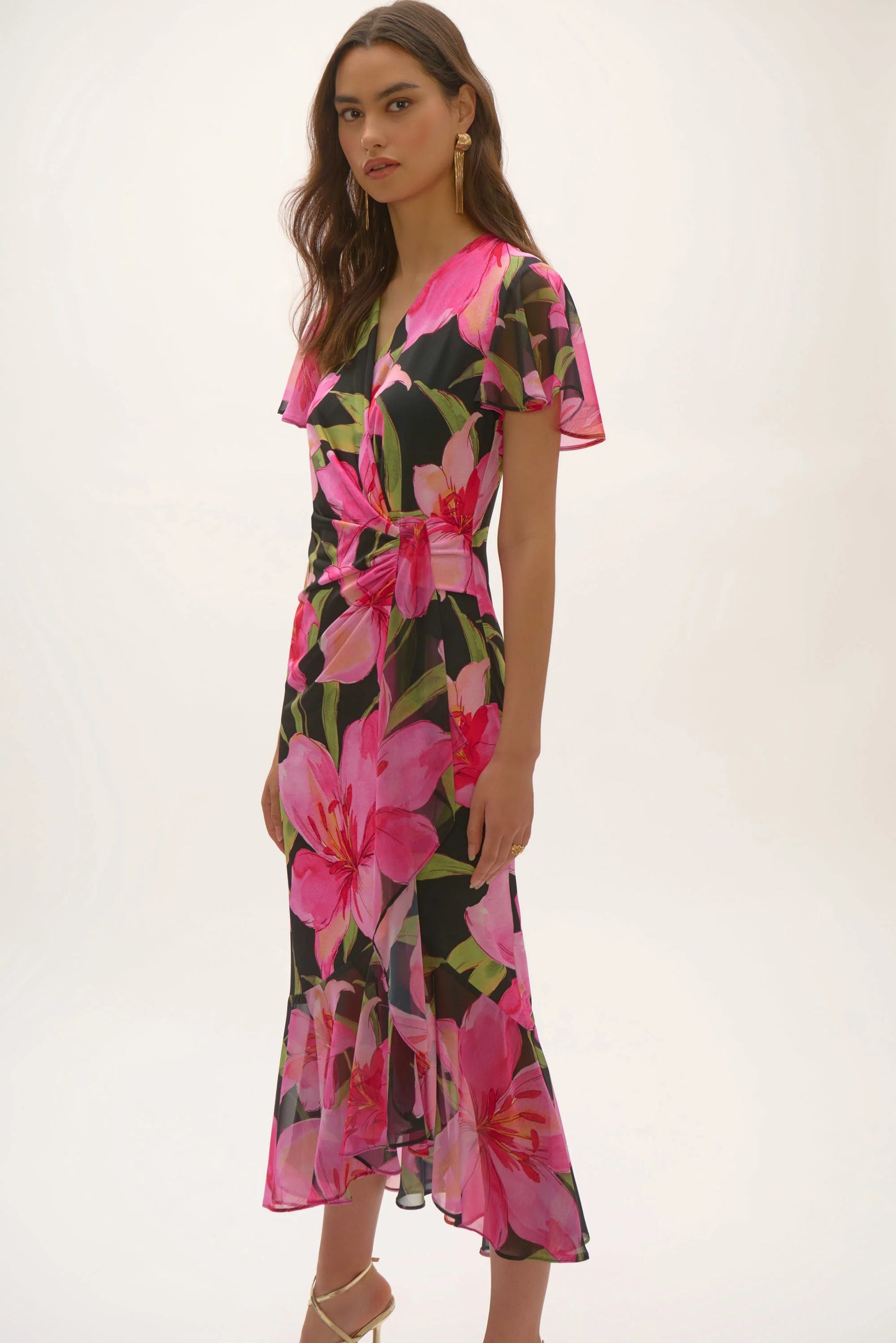 Signature | Silky Knit and Chiffon Floral Print Wrap Dress 252714 - Joseph Ribkoff