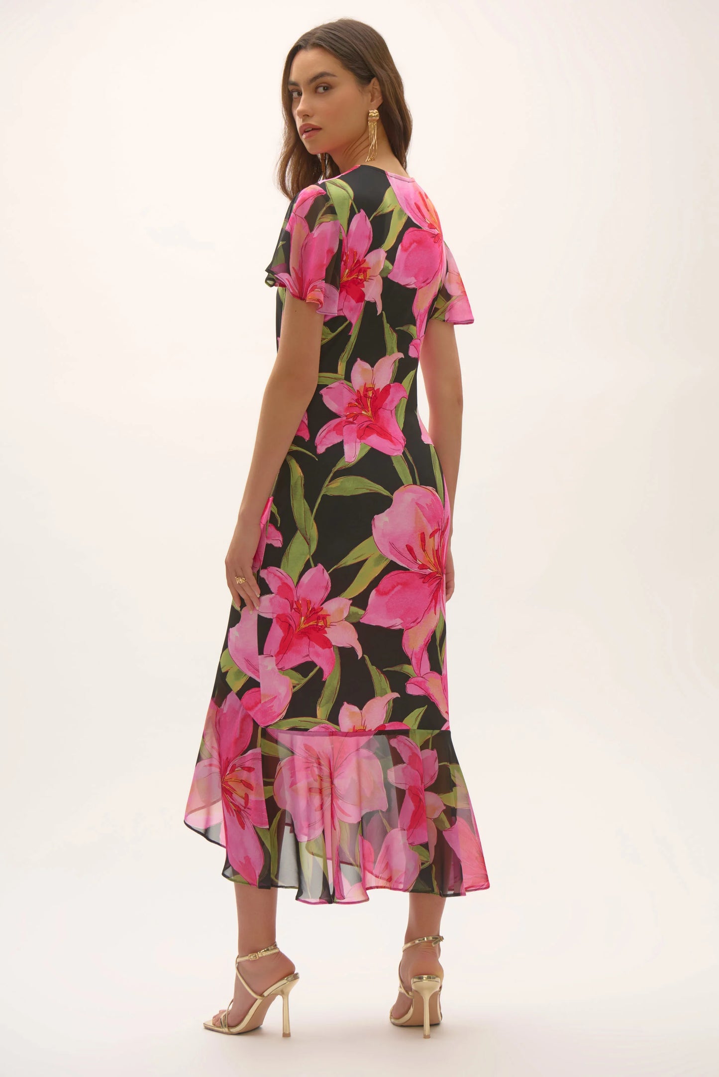 Signature | Silky Knit and Chiffon Floral Print Wrap Dress 252714 - Joseph Ribkoff