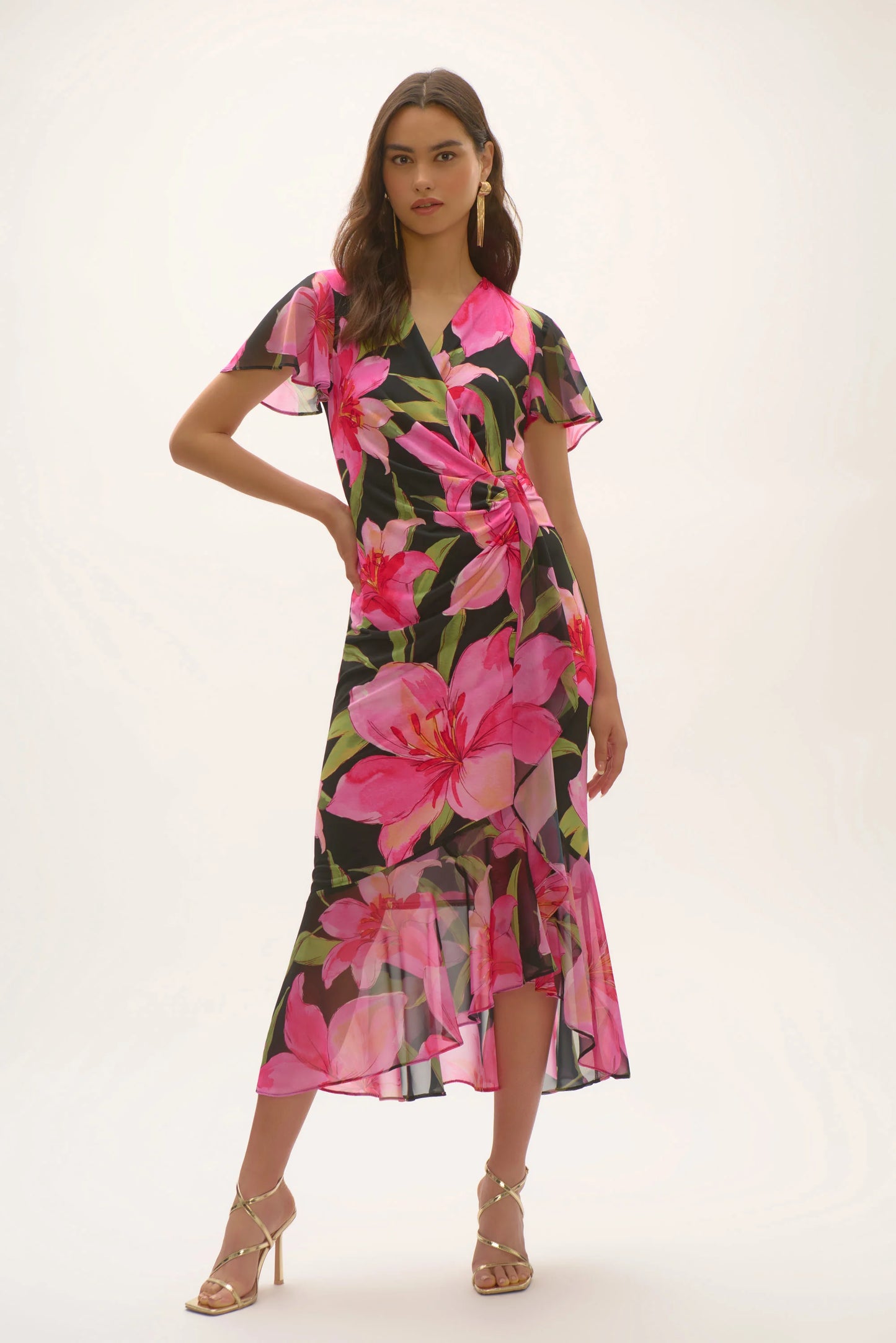 Signature | Silky Knit and Chiffon Floral Print Wrap Dress 252714 - Joseph Ribkoff
