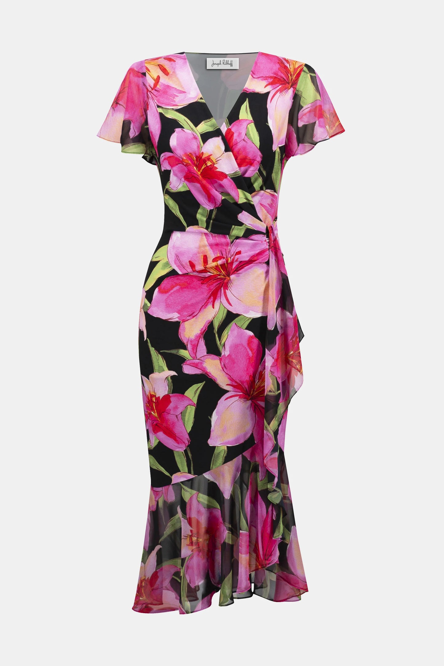 Signature | Silky Knit and Chiffon Floral Print Wrap Dress 252714 - Joseph Ribkoff
