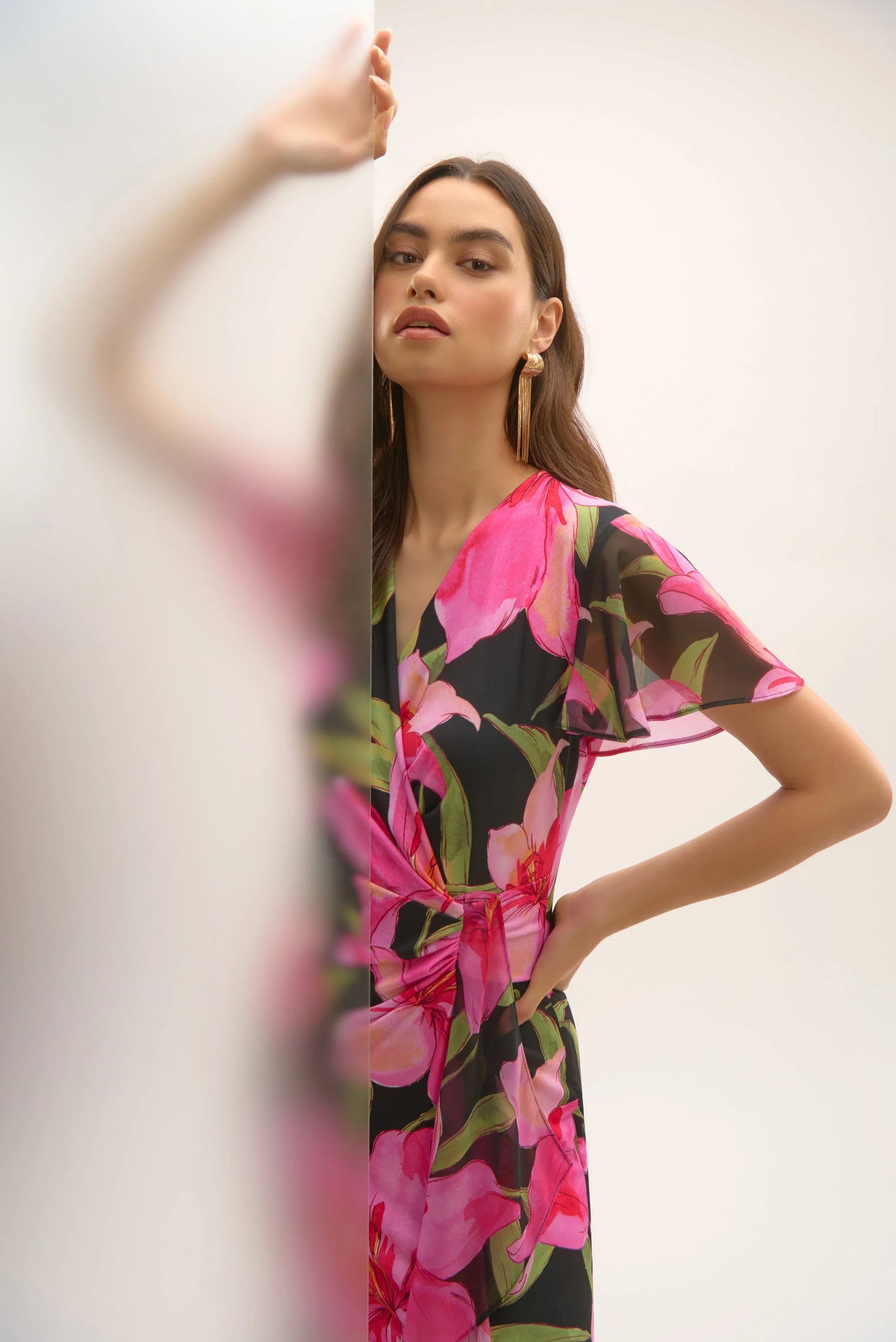 Signature | Silky Knit and Chiffon Floral Print Wrap Dress 252714 - Joseph Ribkoff