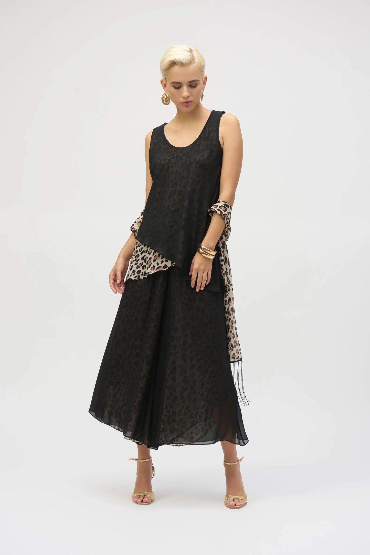 Chiffon Animal Print Reversible Culotte Pants 252156 - Joseph Ribkoff