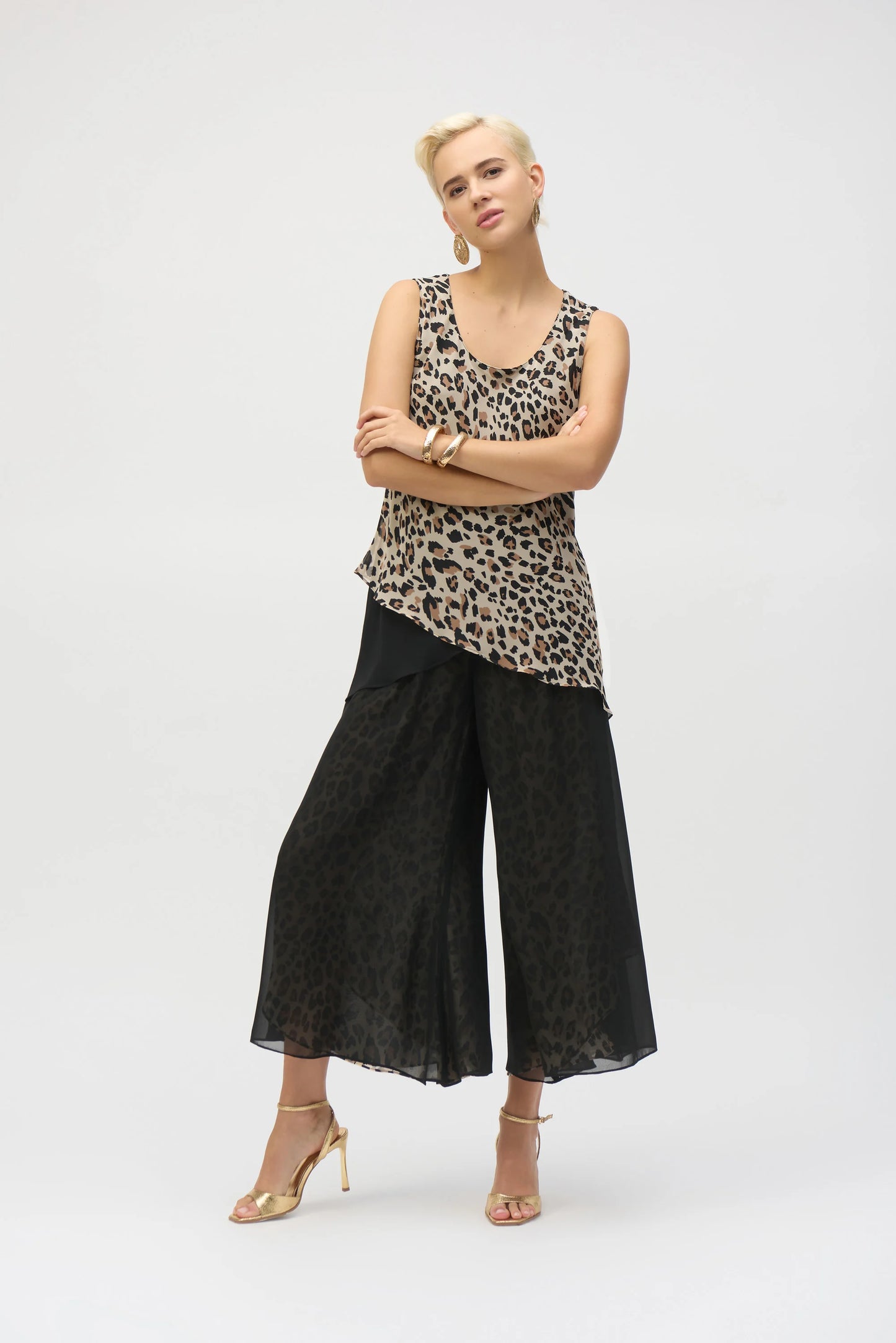 Chiffon Animal Print Reversible Culotte Pants 252156 - Joseph Ribkoff