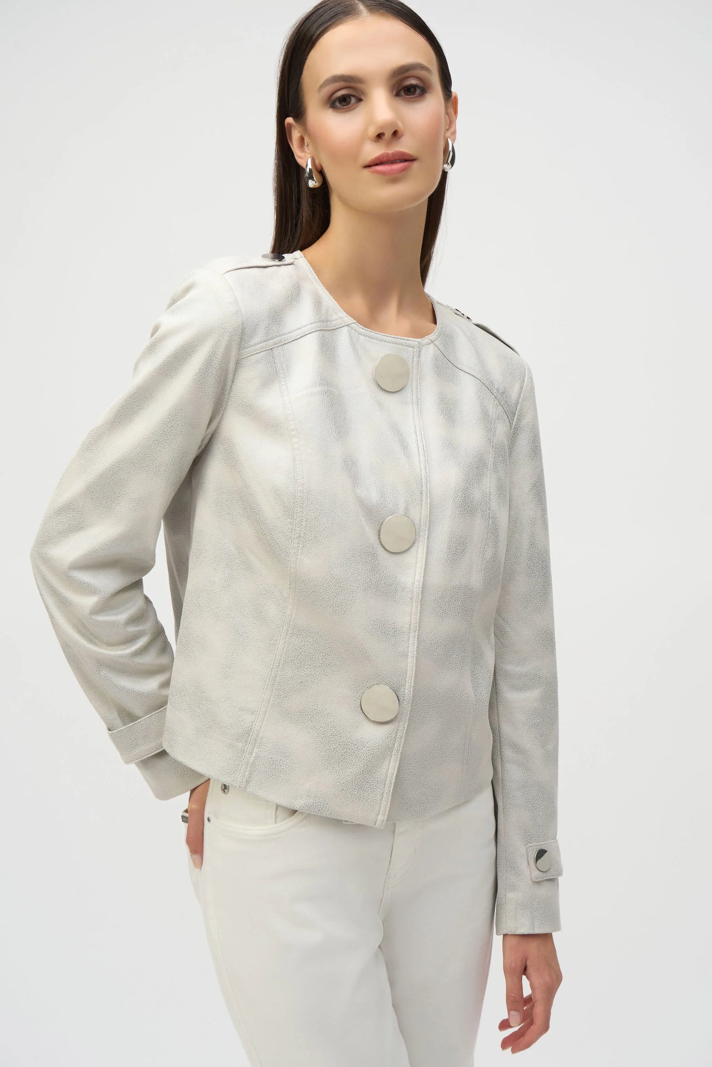 Foiled Faux Suede Boxy Jacket 252918 Joseph Ribkoff