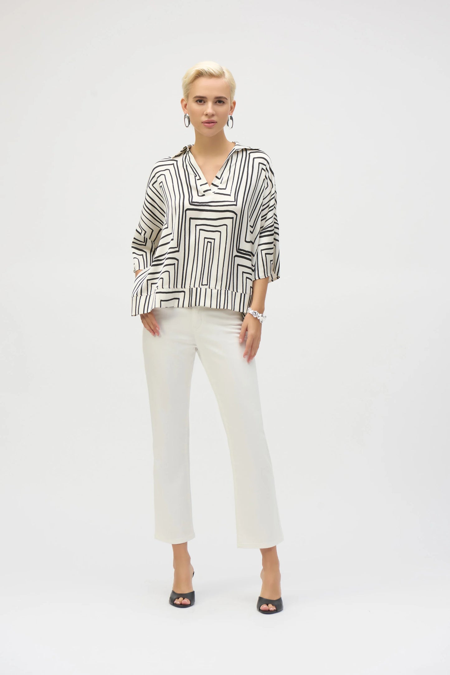 Satin Geometric Print Boxy Top 252060