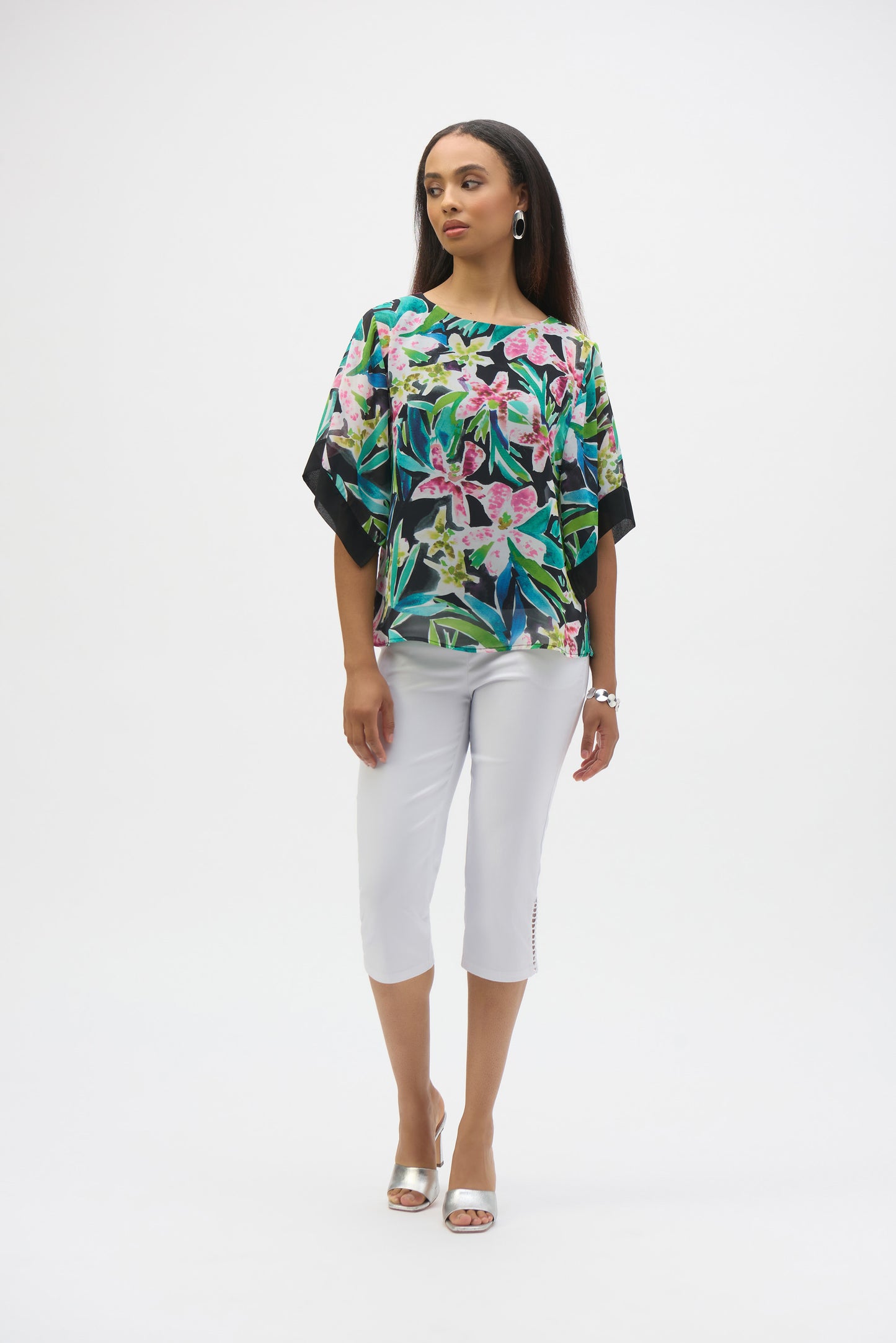 Chiffon Tropical Print Straight Top 252126