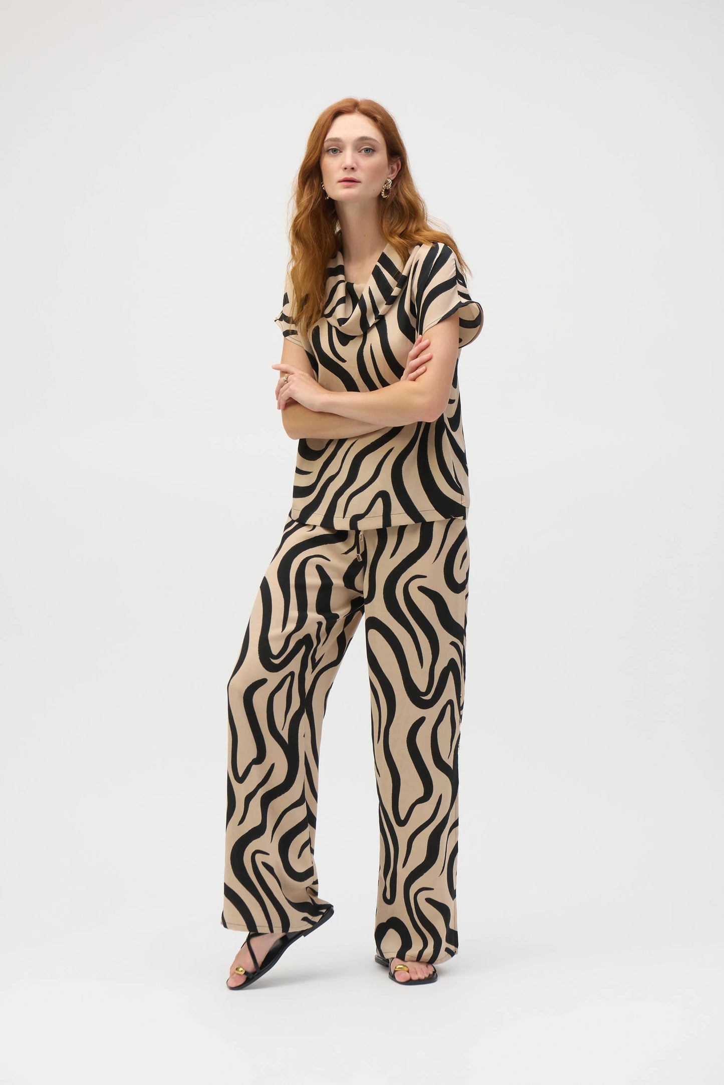 Gauze Abstract Print Cowl Neck Top 252212 - Joseph Ribkoff