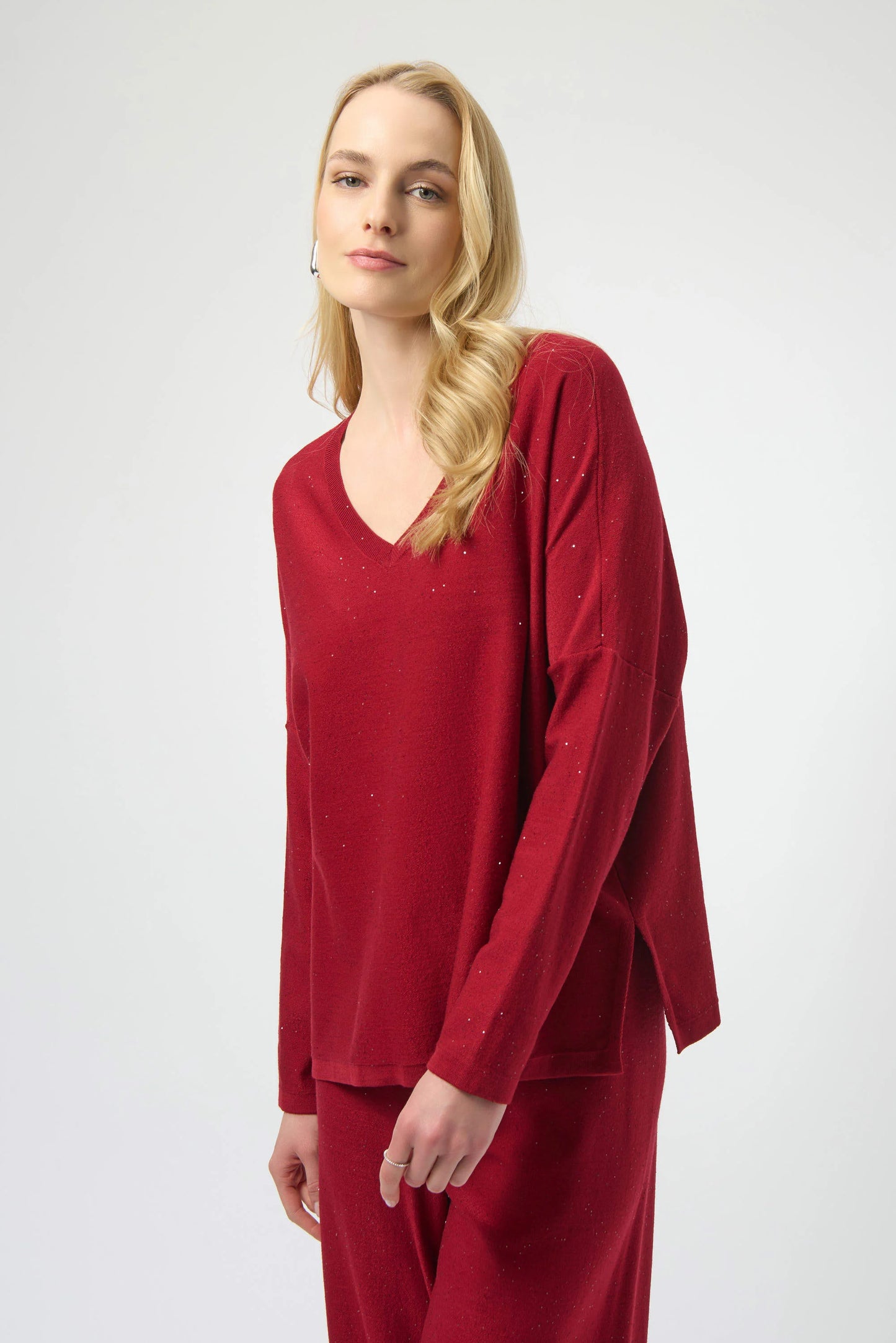 Sequined Sweater Knit Boxy Top 244921F25