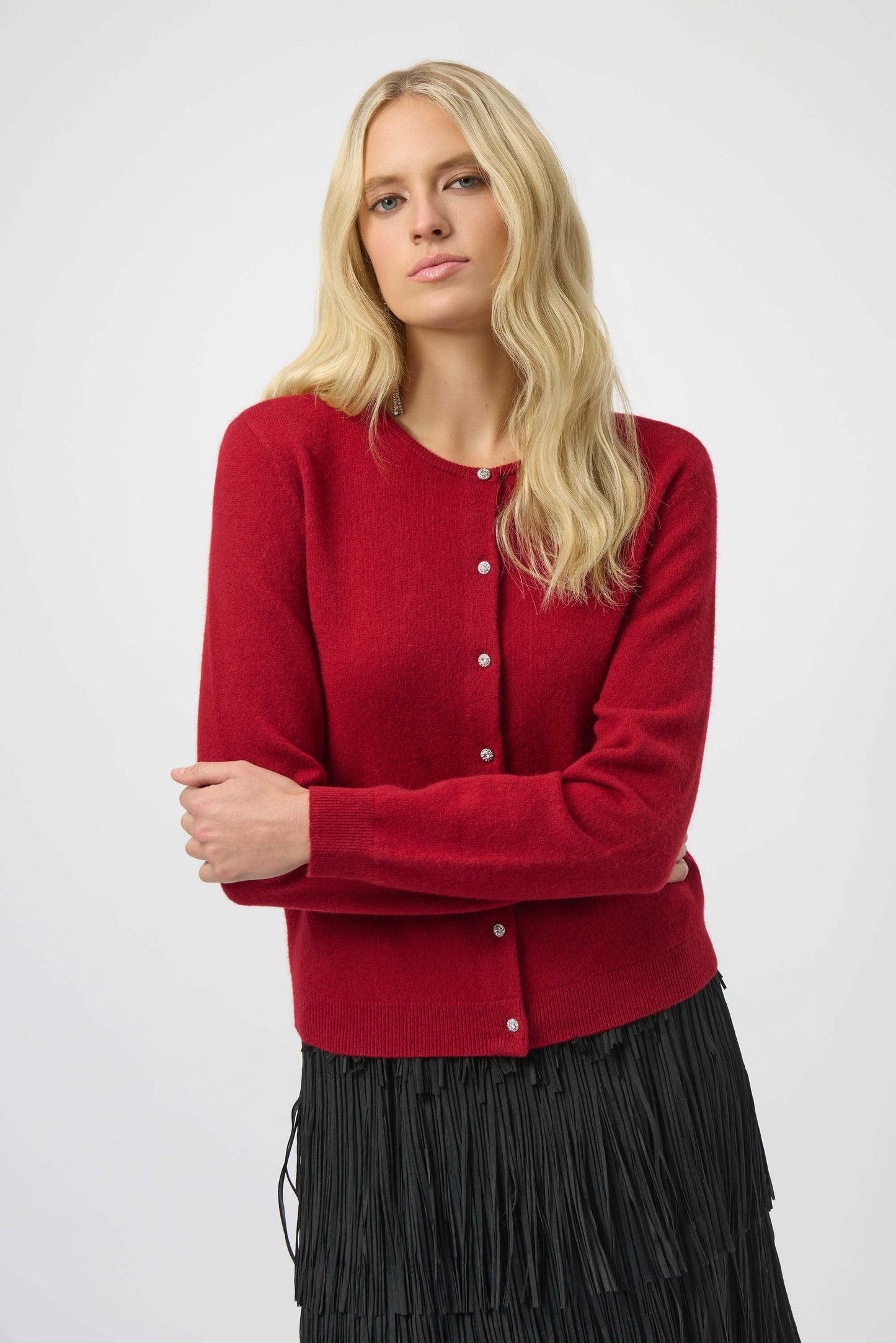 Cashmere Button-Front Crew Neck Cardigan 254951