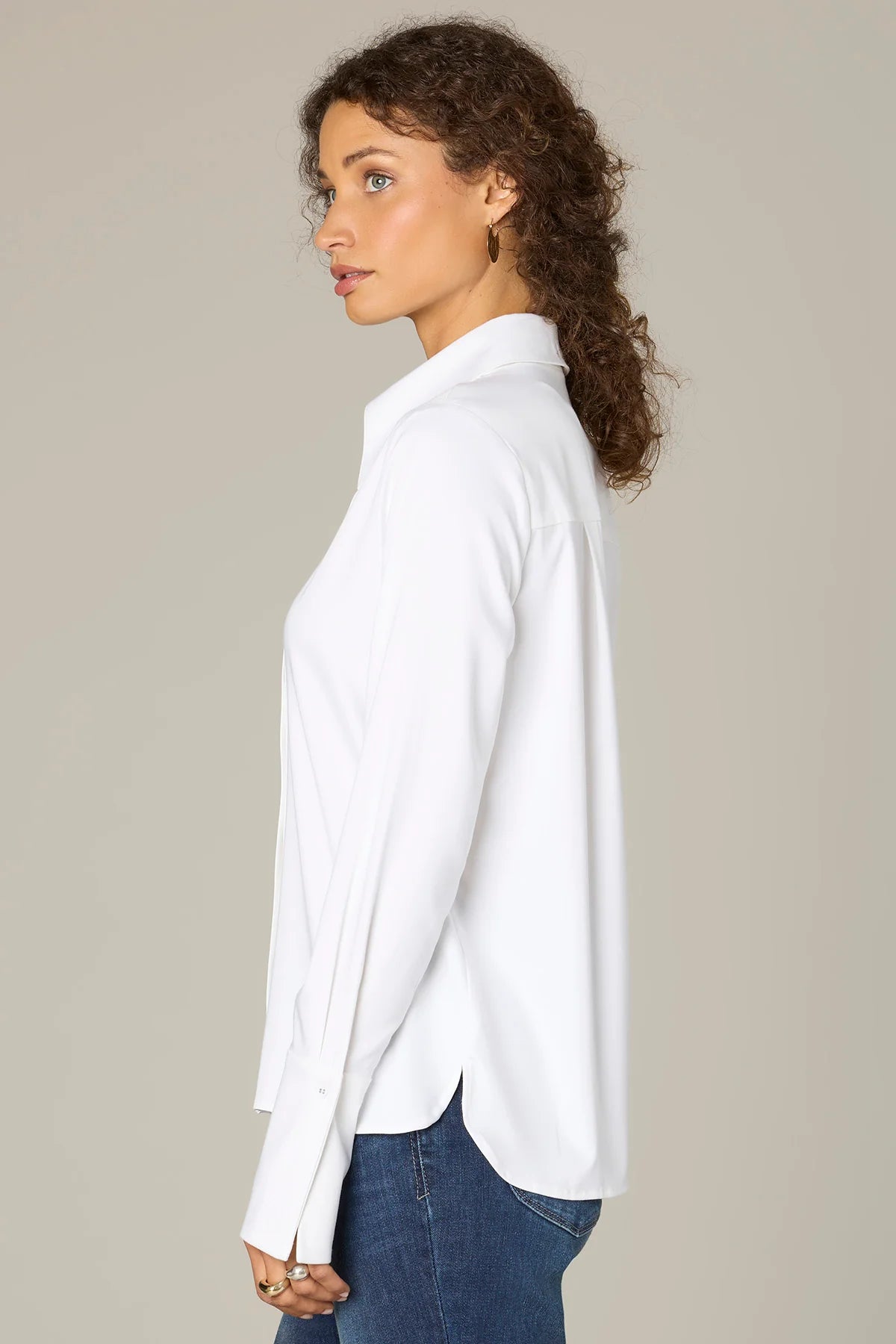 LONG FRENCH CUFF SLEEVE BUTTON DOWN PETITE WOVEN TOP