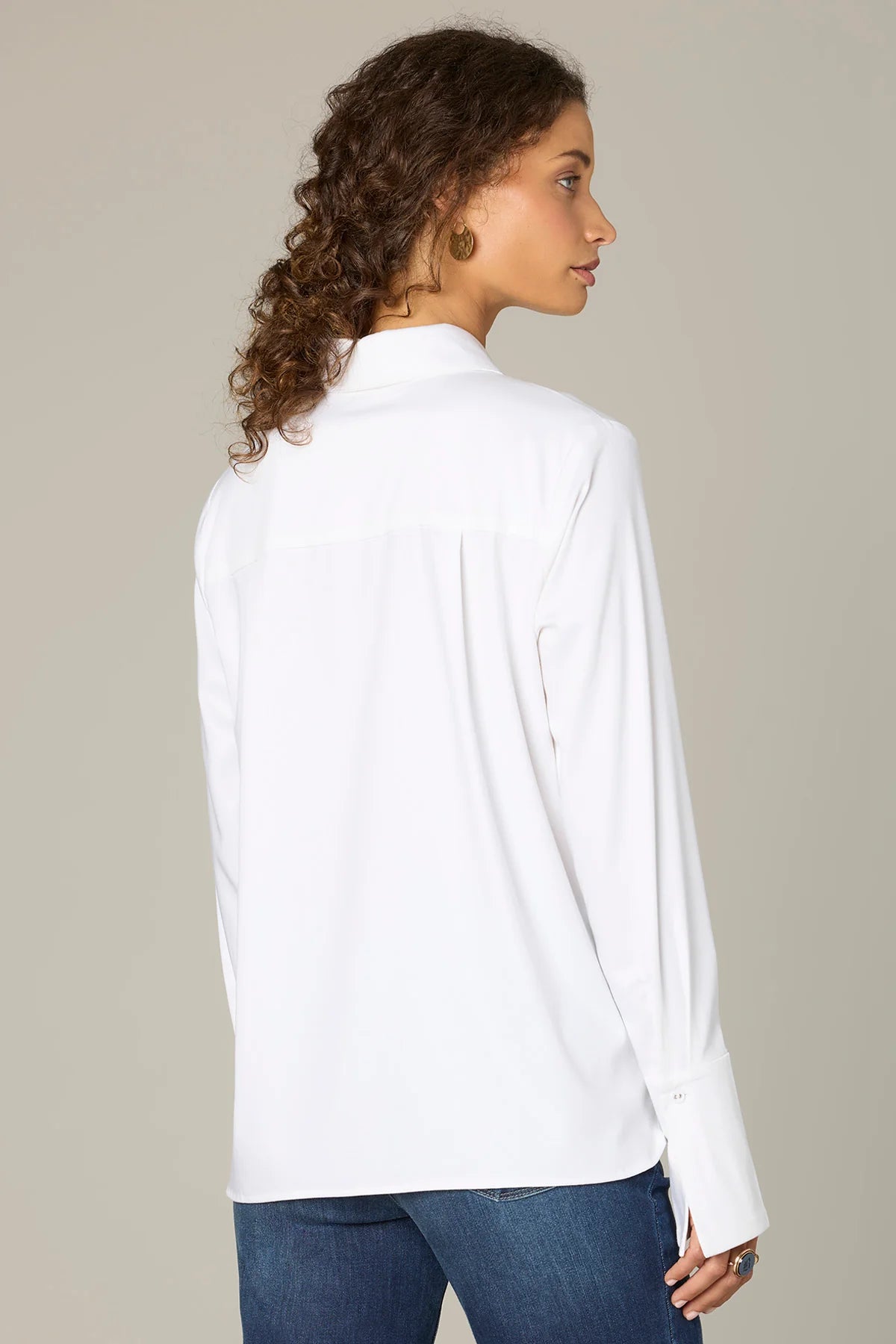 LONG FRENCH CUFF SLEEVE BUTTON DOWN PETITE WOVEN TOP