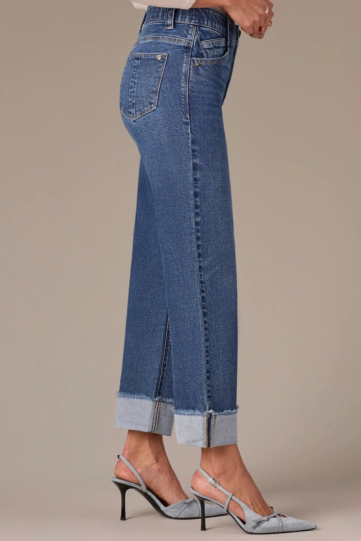 HIGH RISE CLEAN FINISH FRAY CUFF HEM PETITE BOYFRIEND JEANS - wit and wisdom