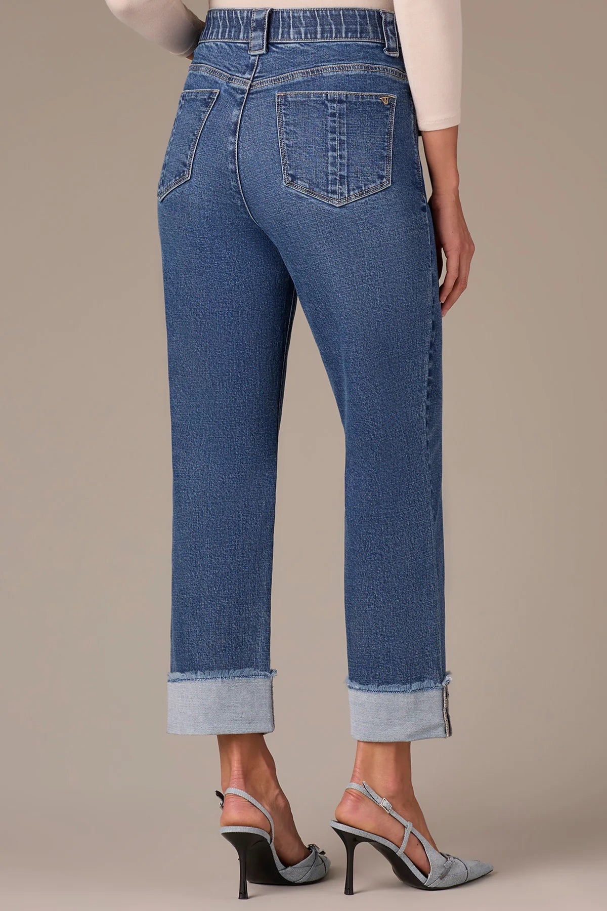 HIGH RISE CLEAN FINISH FRAY CUFF HEM PETITE BOYFRIEND JEANS - wit and wisdom