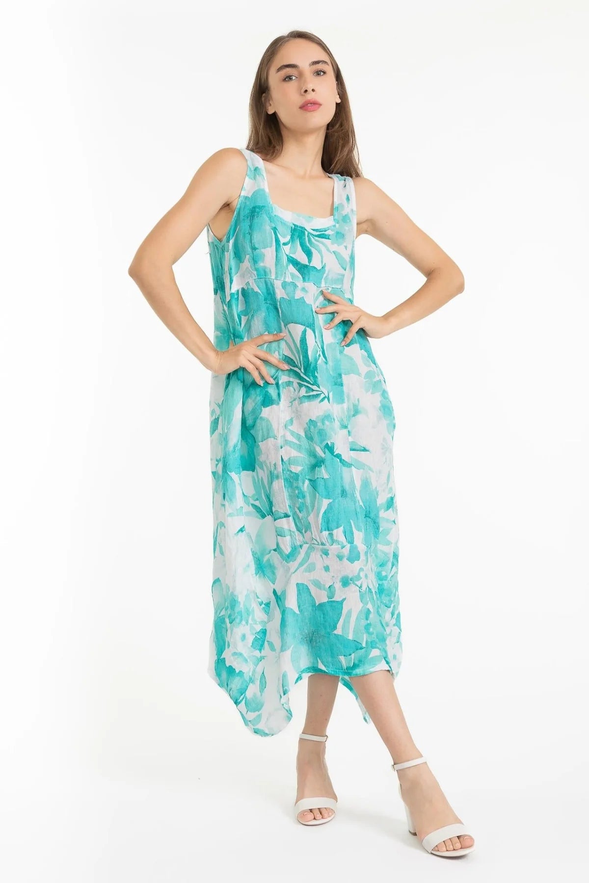 French Linen Dress TP1612-11 Bianco - Linen Luv