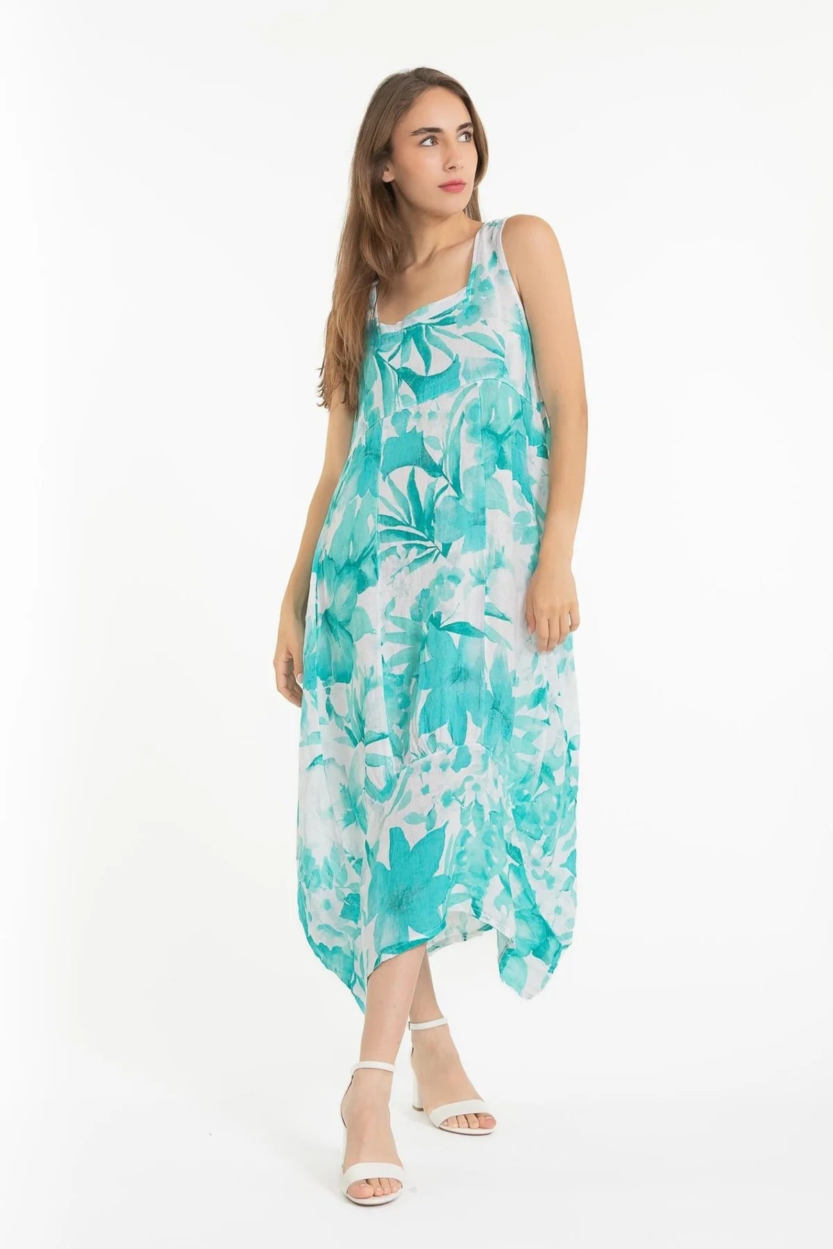 French Linen Dress TP1612-11 Bianco - Linen Luv