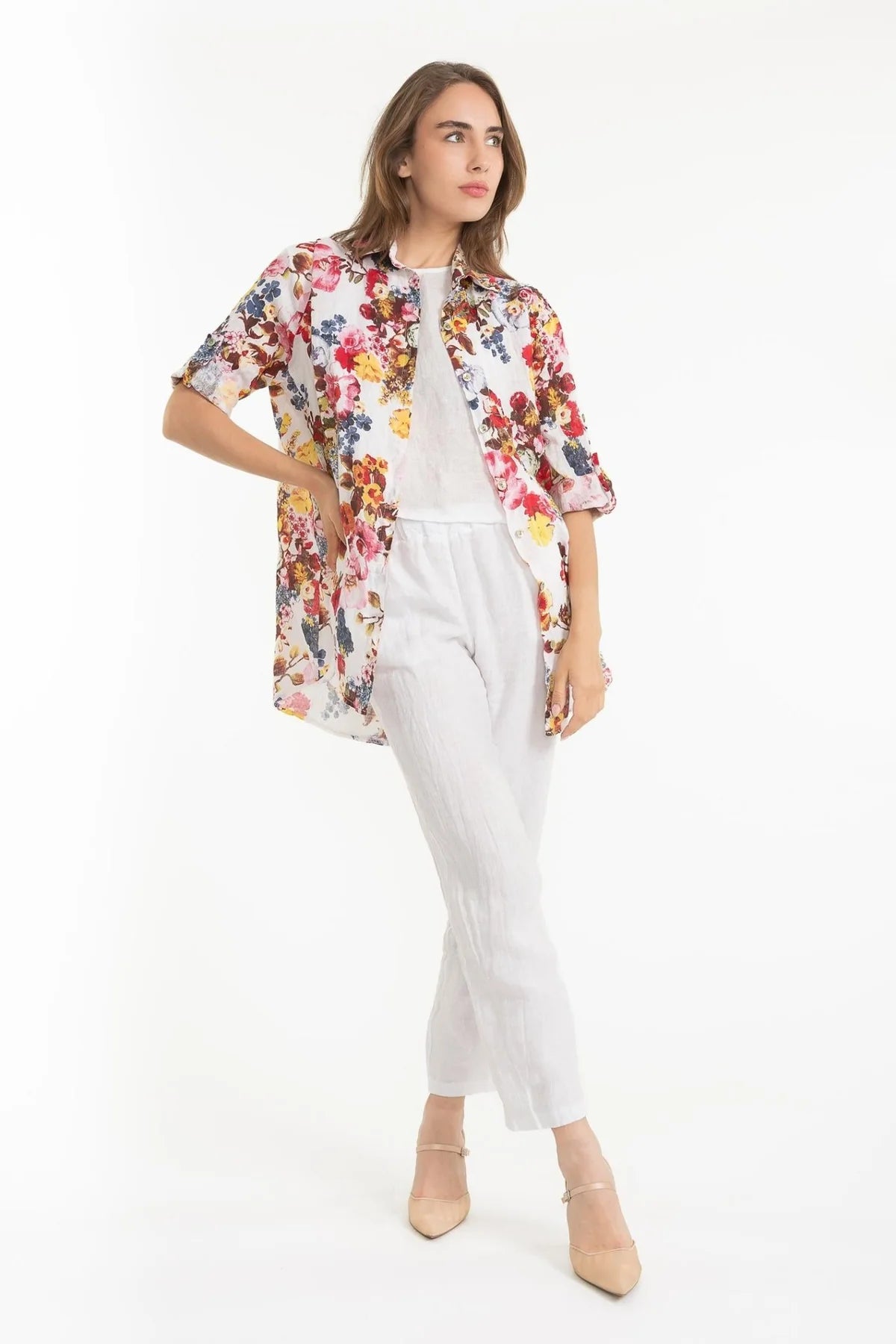 French Linen Shirt TP1627-11 Bianco - Linen Luv