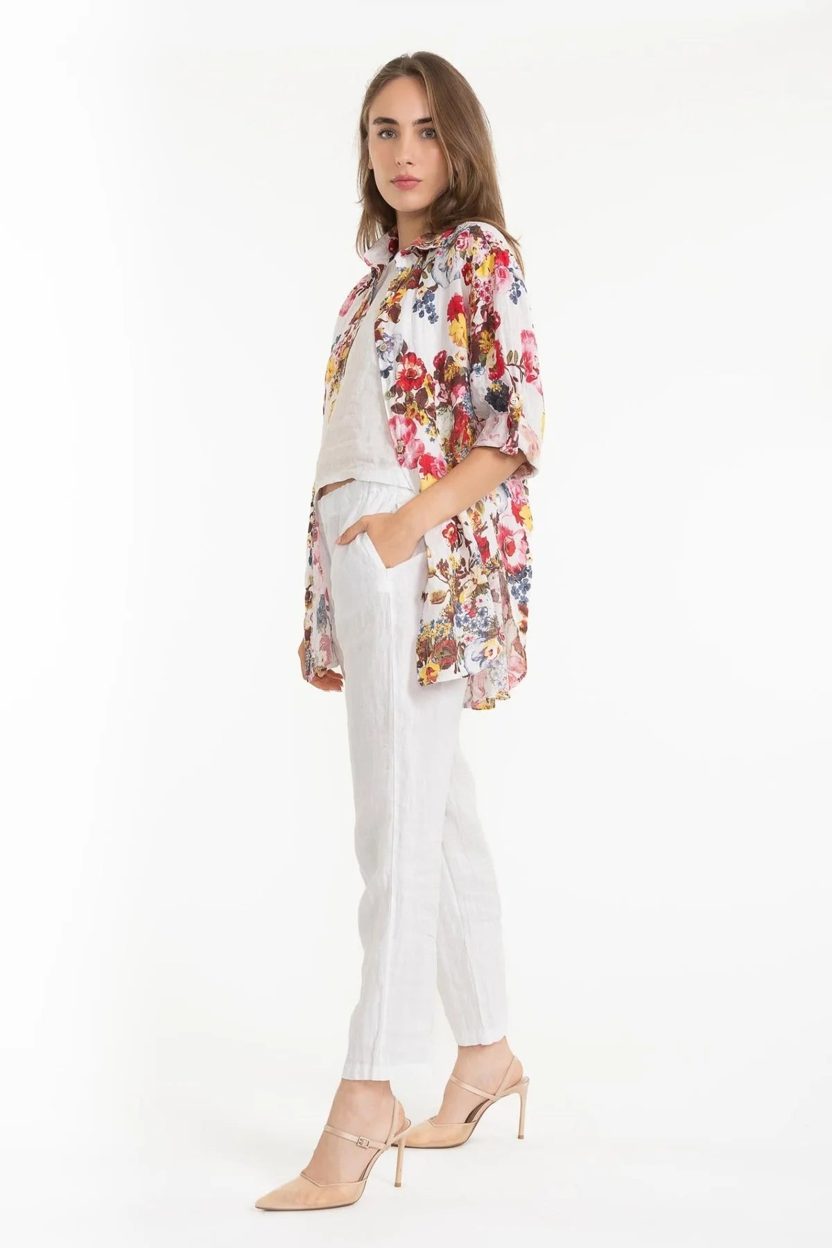 French Linen Shirt TP1627-11 Bianco - Linen Luv