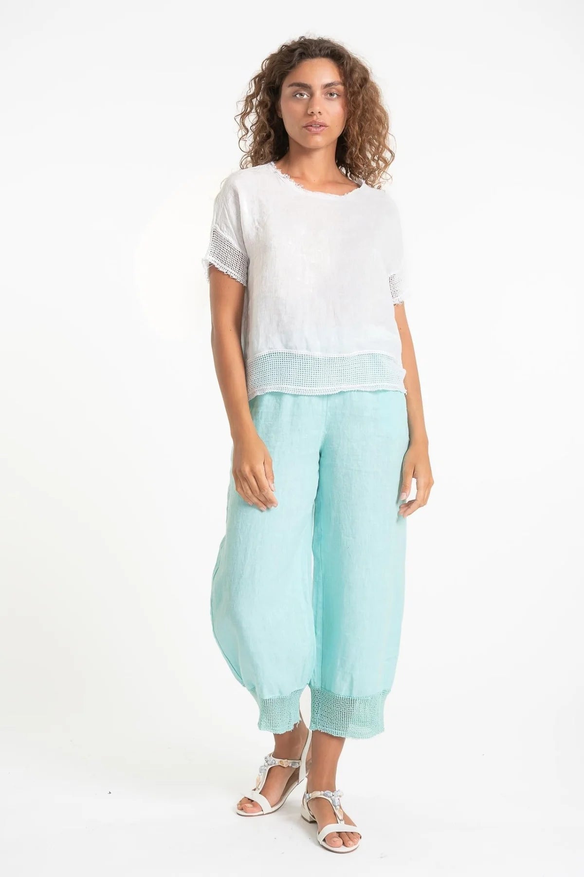 French Linen Top TP1524-11 Bianco - Linen Luv