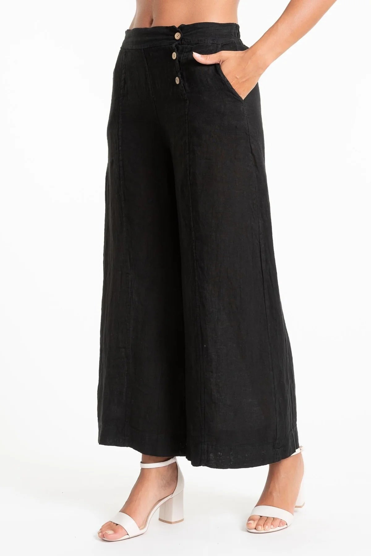 French Linen Pant PT850-74 Nero - Linen LuvP