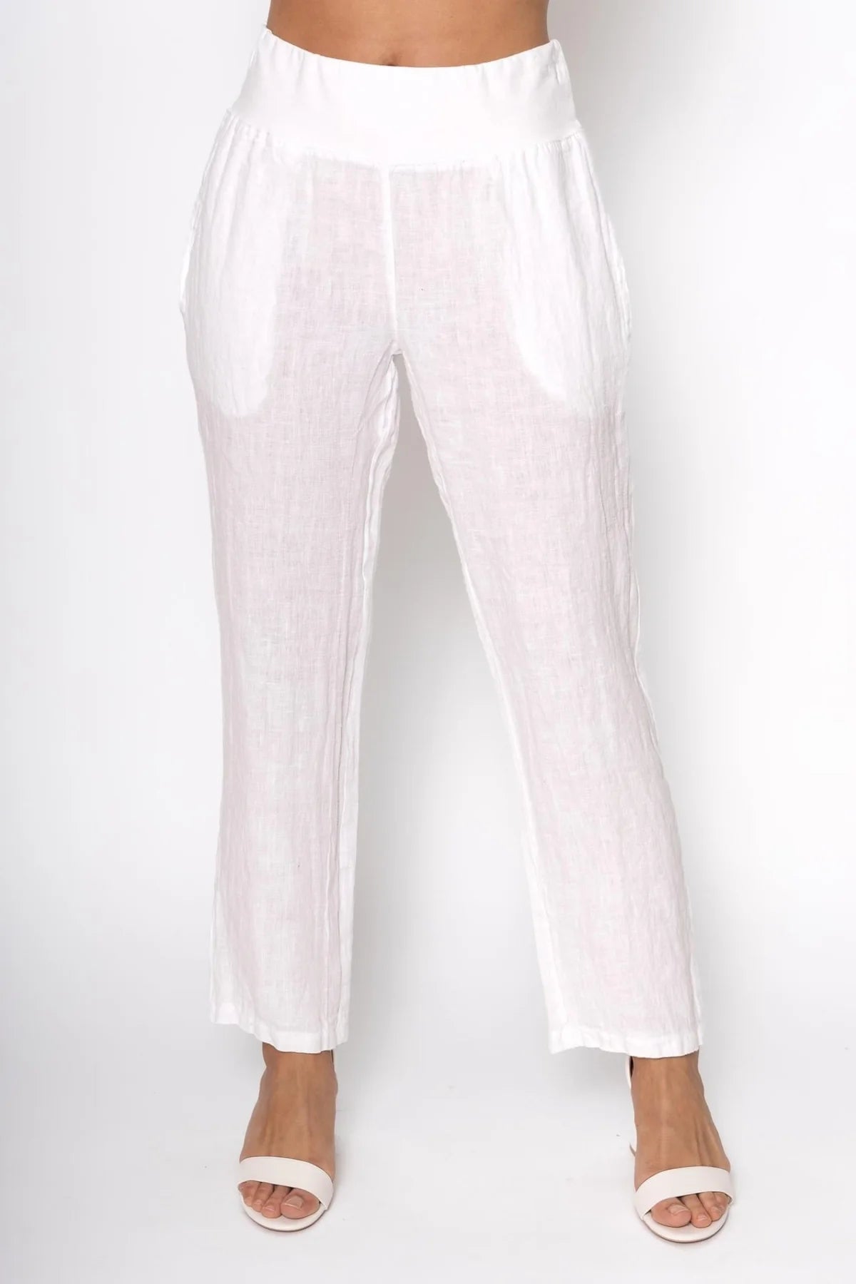 French Linen Pant PT830-11 Bianco - Linen Luv