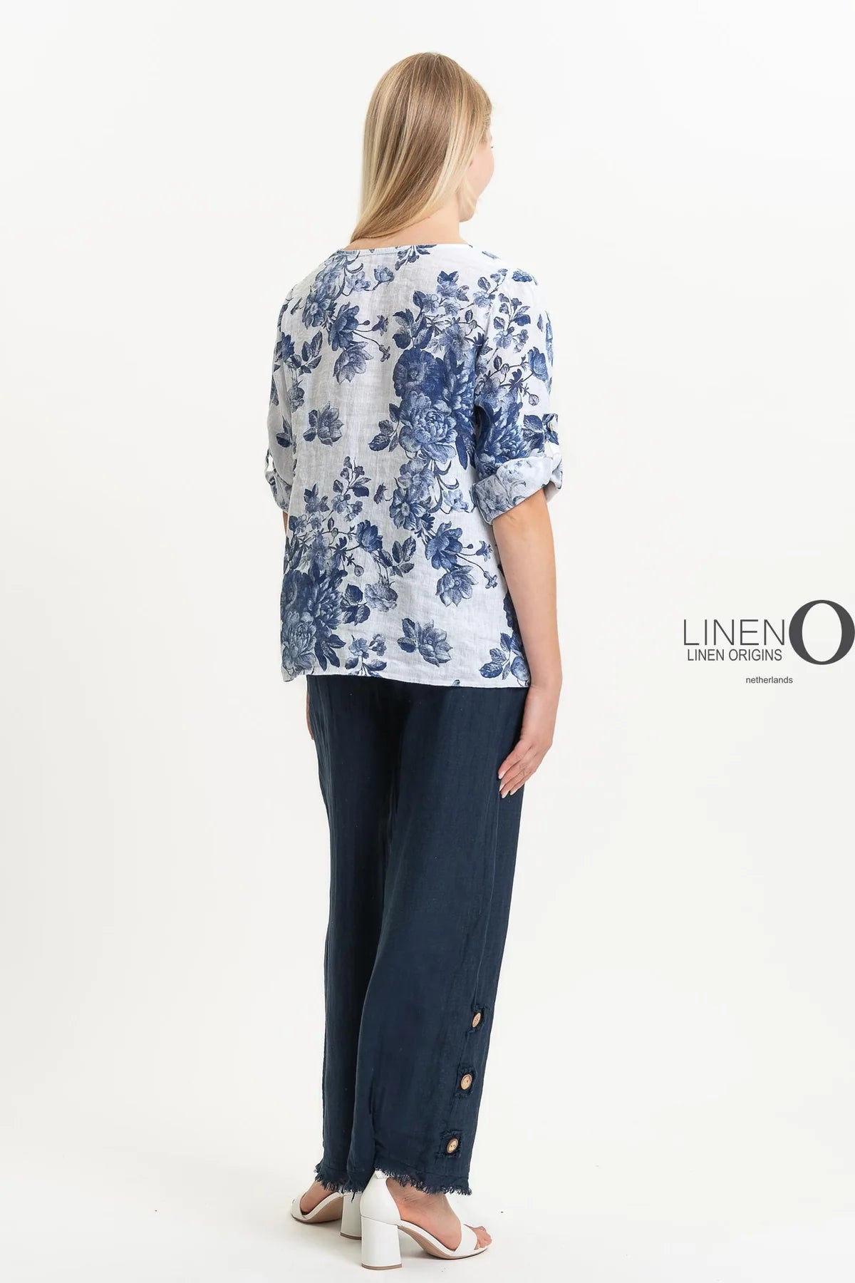 French Linen Blouse TP1519P-11 Bianco - LINEN O