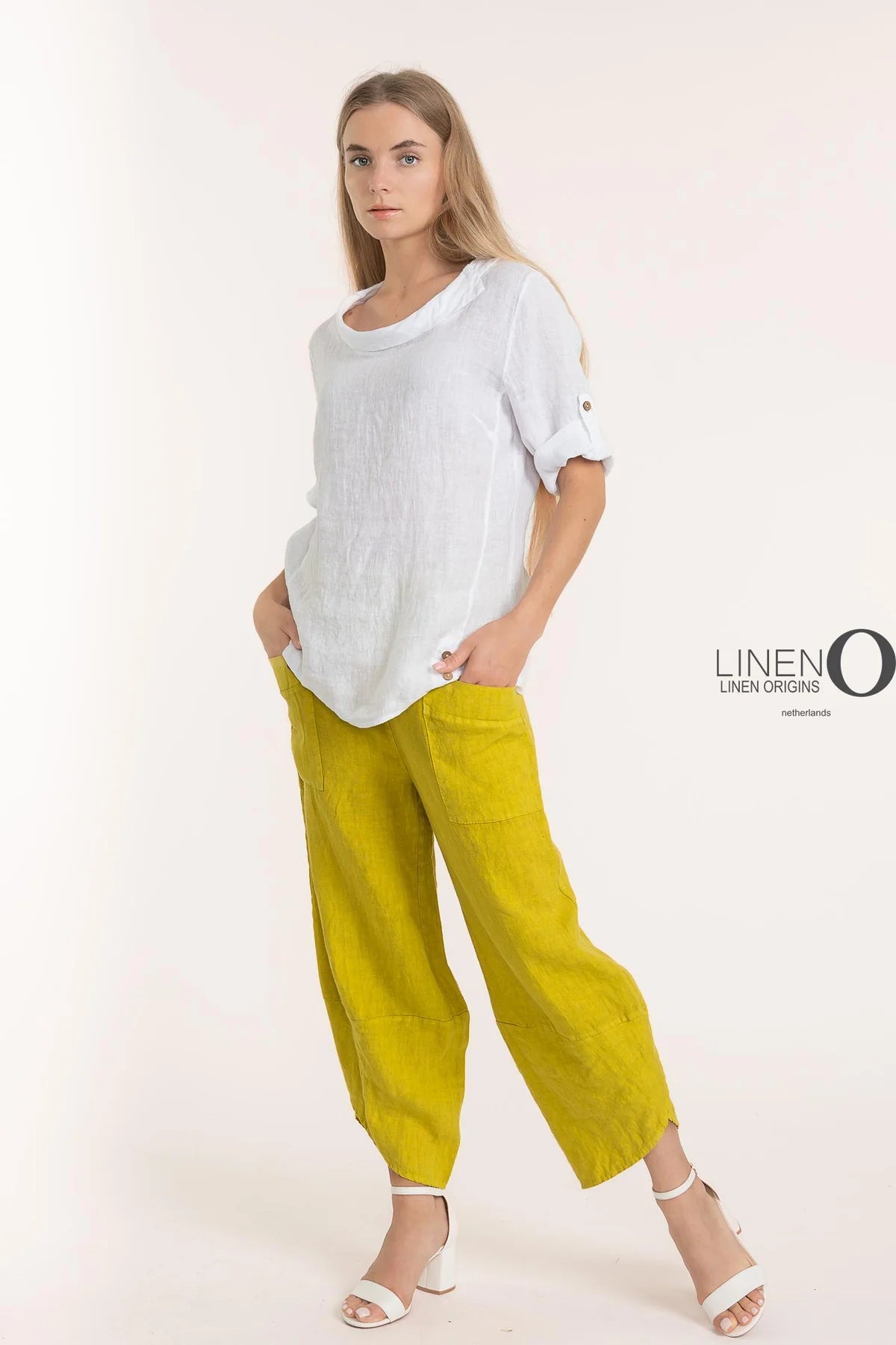French Linen Blouse TP1340-11 Bianco - LINEN O
