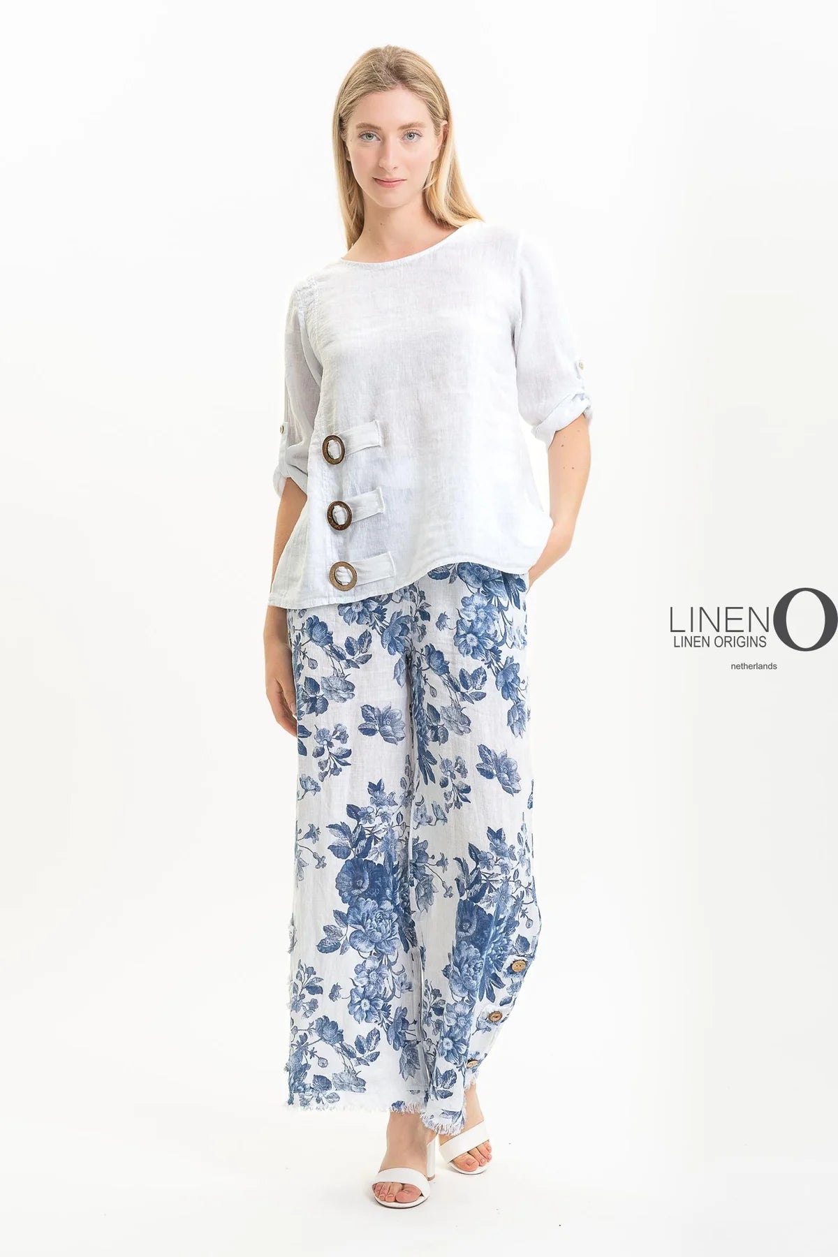 French Linen Blouse TP1519-11 Bianco - LINEN O