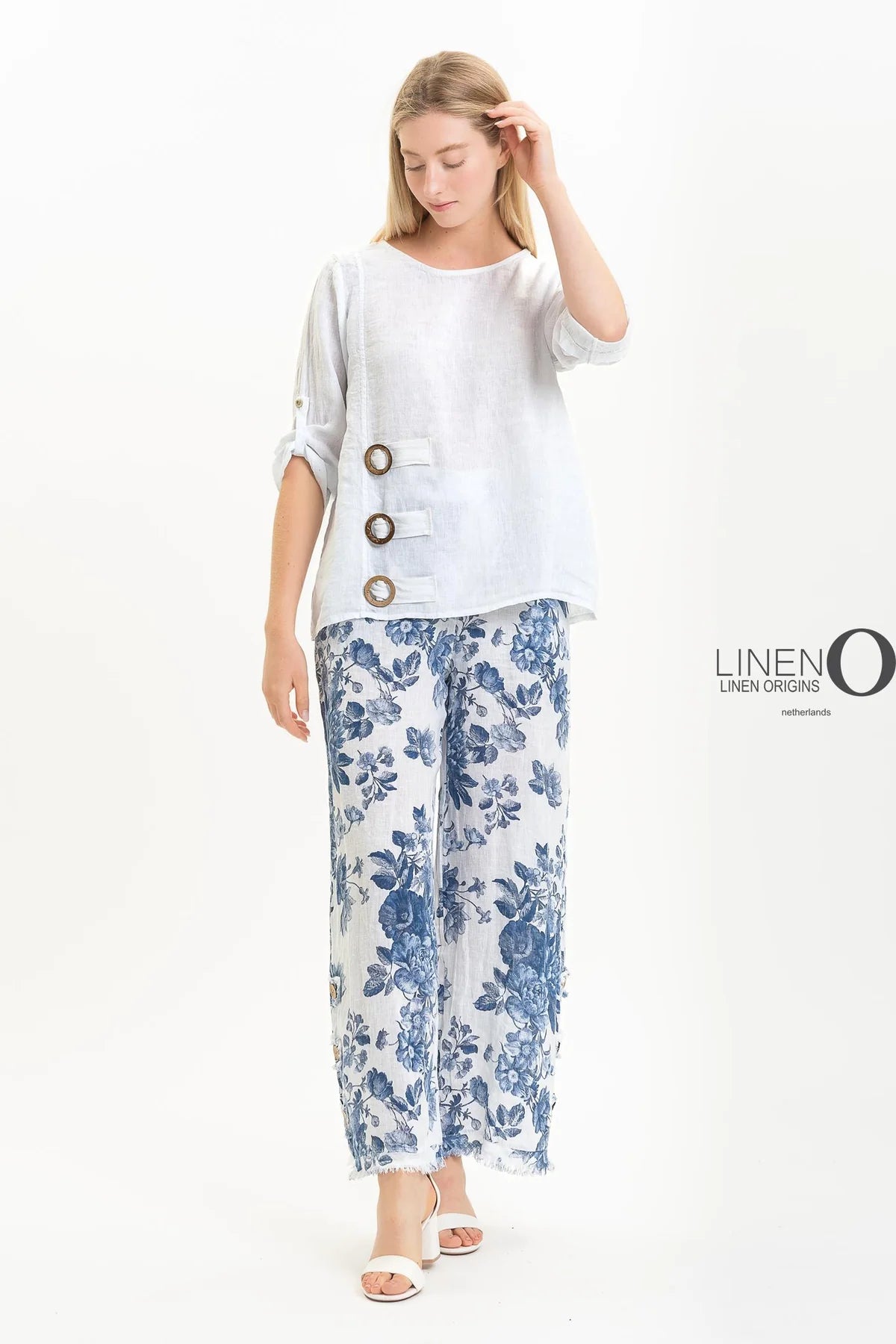French Linen Blouse TP1519-11 Bianco - LINEN O