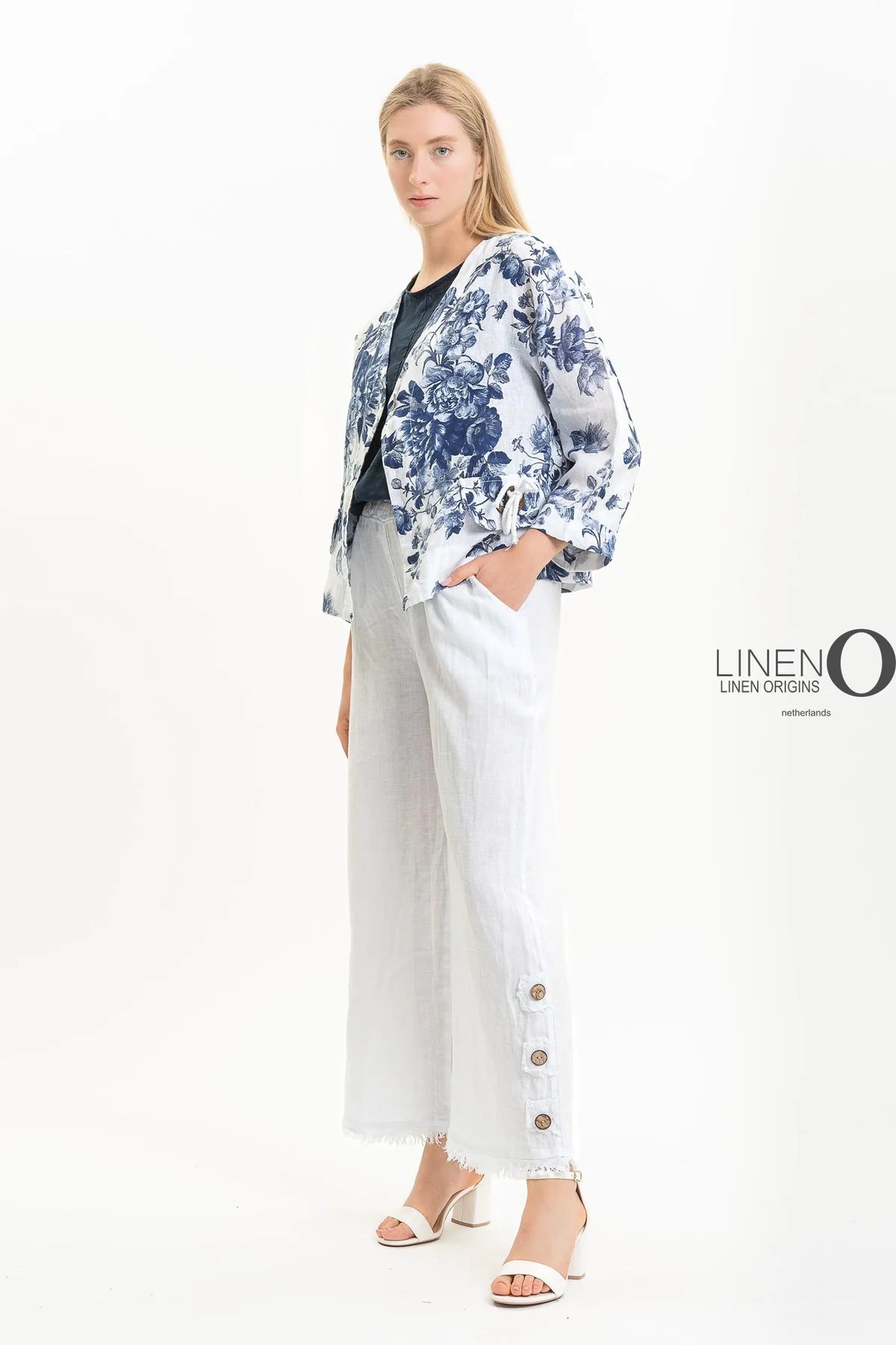 French Linen Jacket TP1523P-11 Bianco - LINEN O