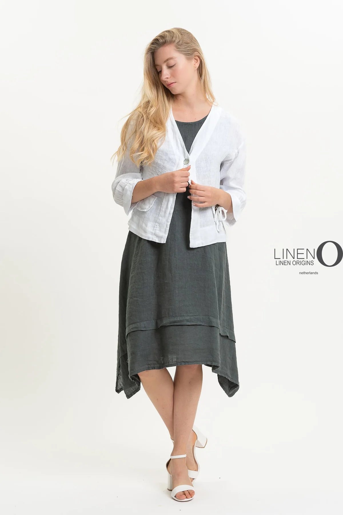 French Linen Jacket TP1523-11 Bianco - LINEN O