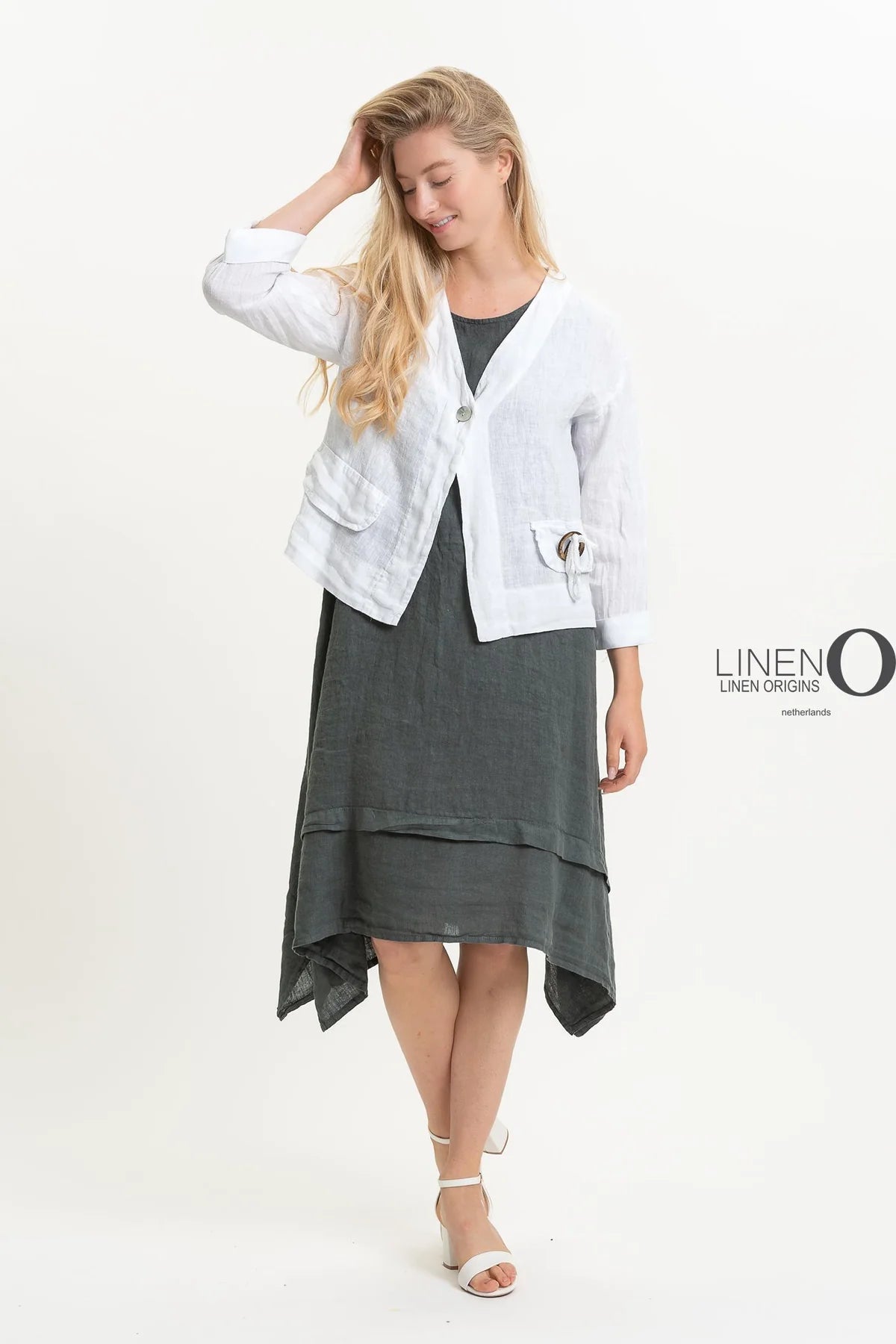 French Linen Jacket TP1523-11 Bianco - LINEN O