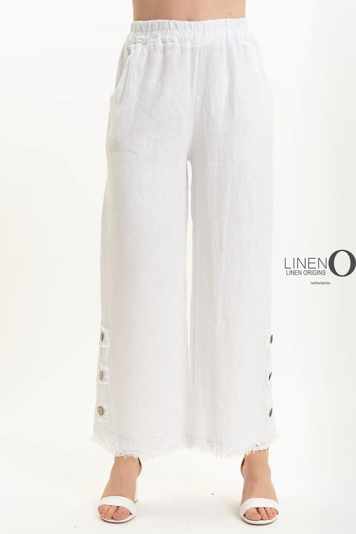 French Linen Pant PT839-11 Bianco - LINEN ON