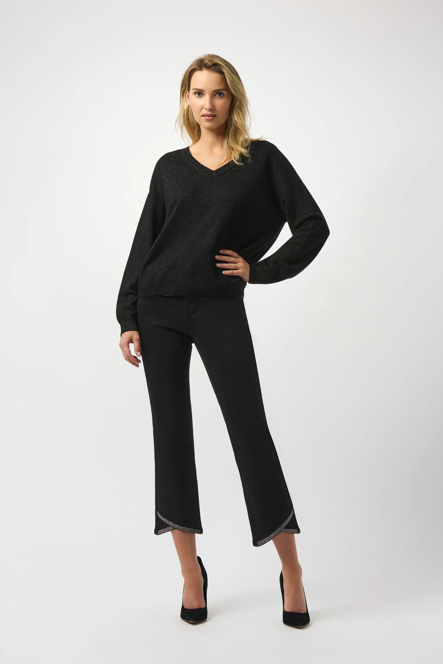 Wool Blend V-Neck Boxy Sweater 253967 - Joseph Ribkoff
