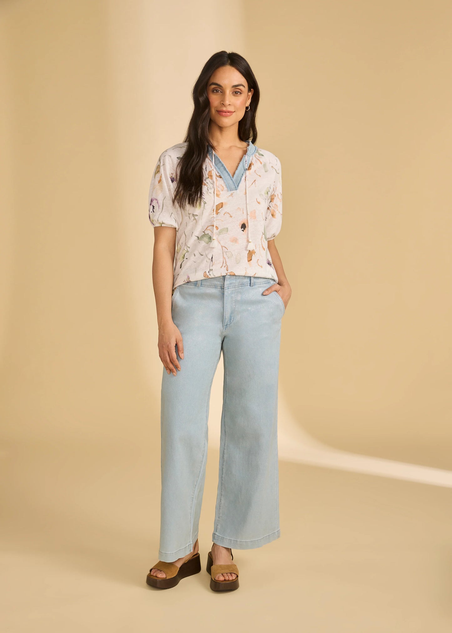 3/4 Sleeve Embellished Top, Delicate 3877788-PRT - French Dressing Jeans