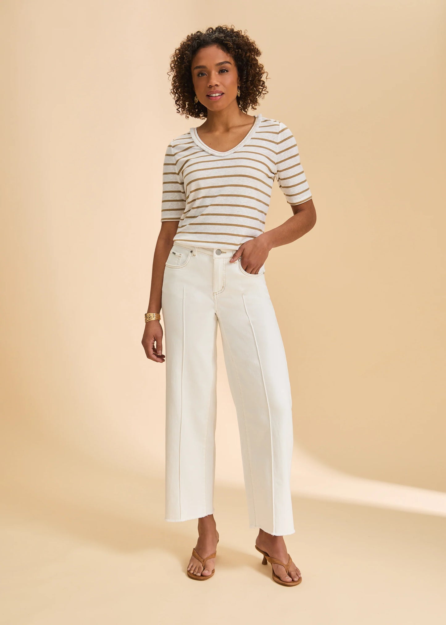 Elbow Sleeve Fringed Neck Top, Henna 3641788-HEN - French Dressing Jeans
