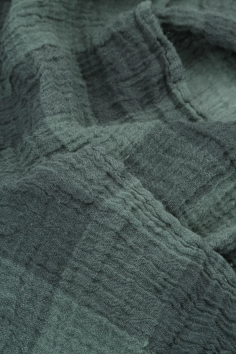 BOXY LARGE CHECK SAGE GAUZE LINEN BLOUSE - GRIZAS