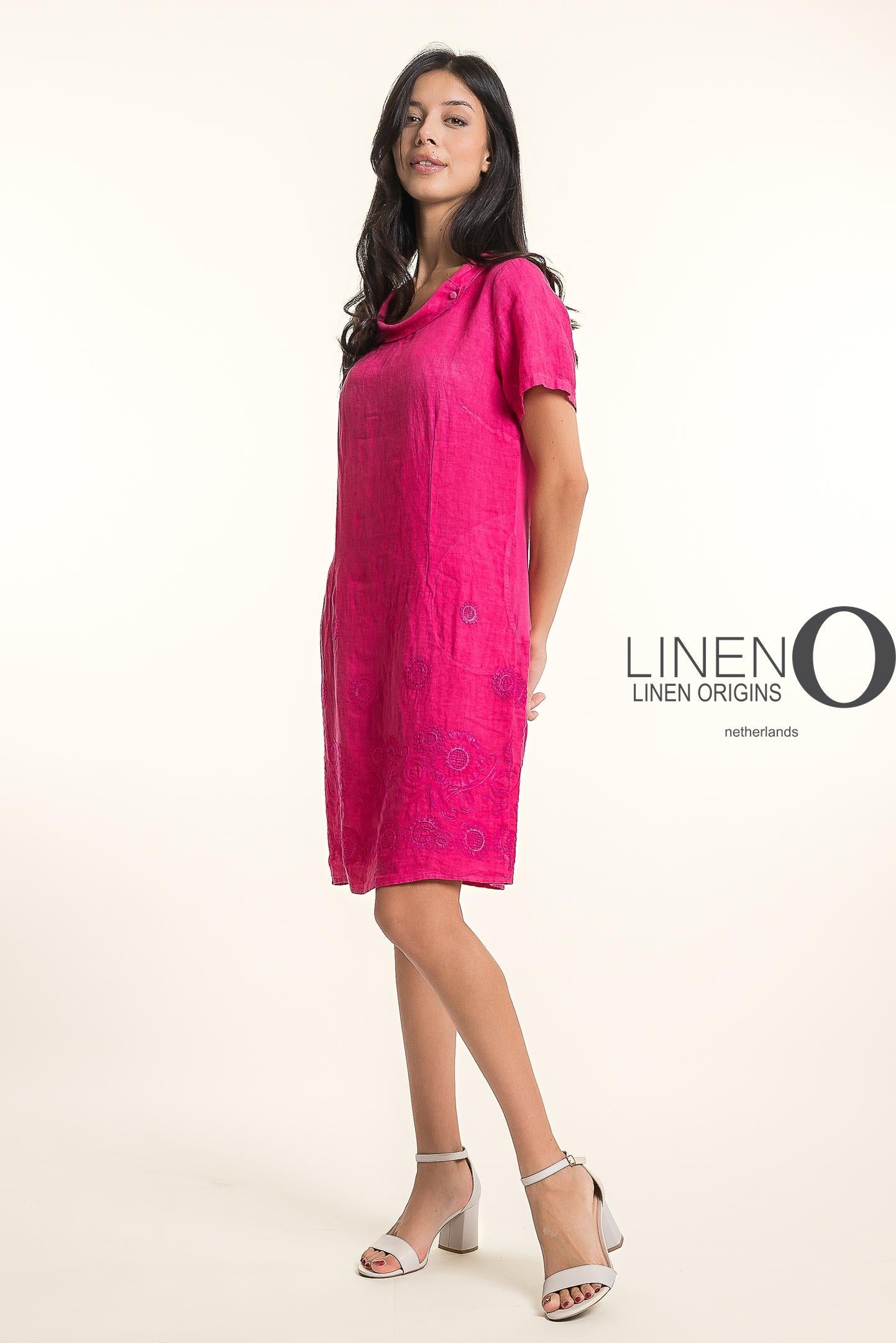 French Linen Dress TP1745-43 Fuxia  - LINEN O