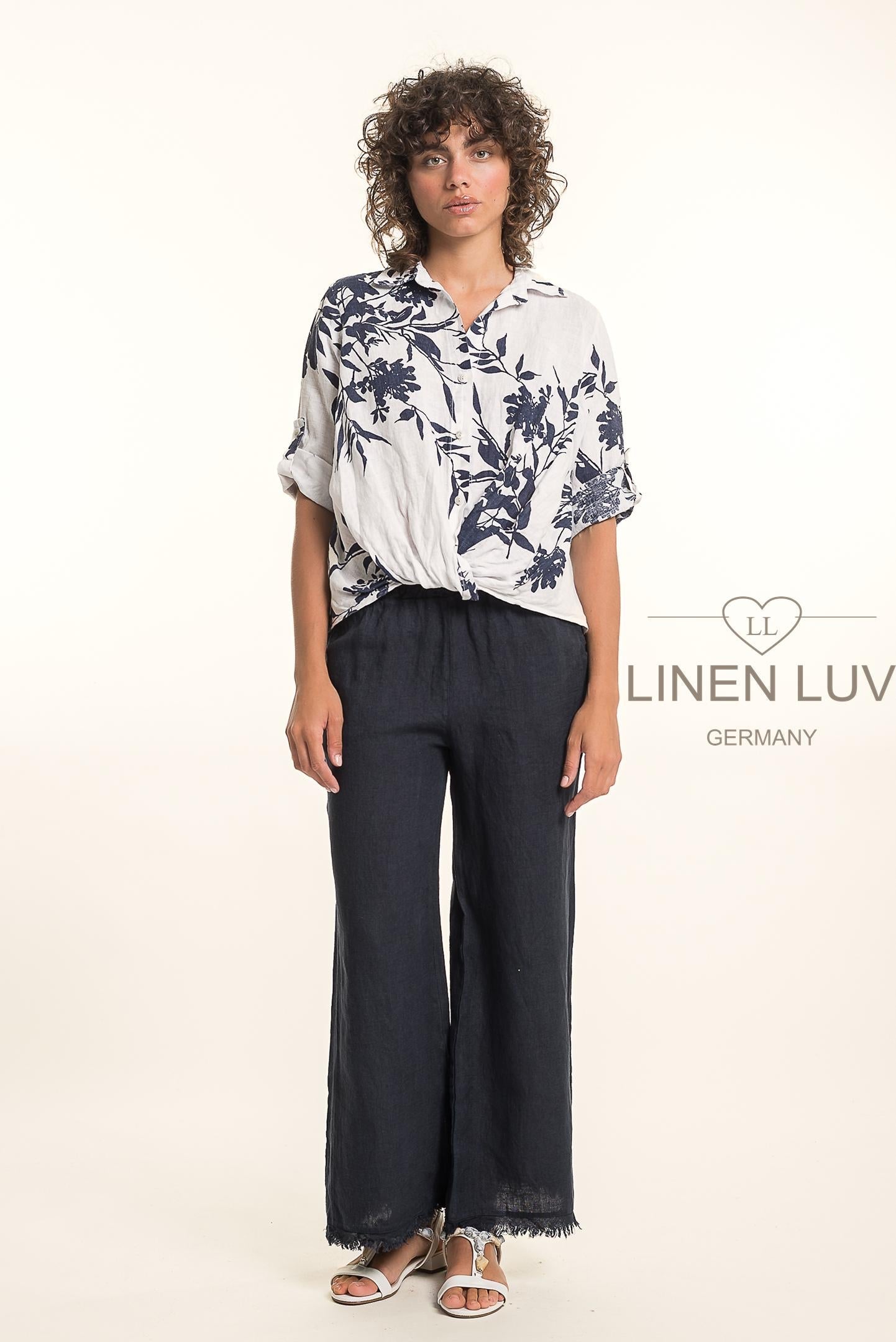 French Linen Shirt TP1699P-11 Bianco - Linen Luv