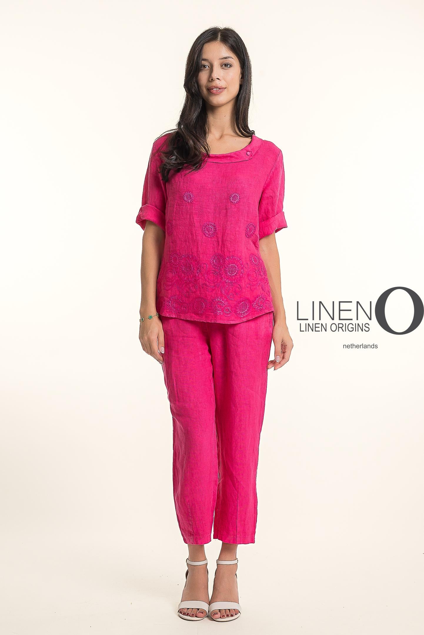 French Linen Blouse TP1743-43 Fuxia  - LINEN O