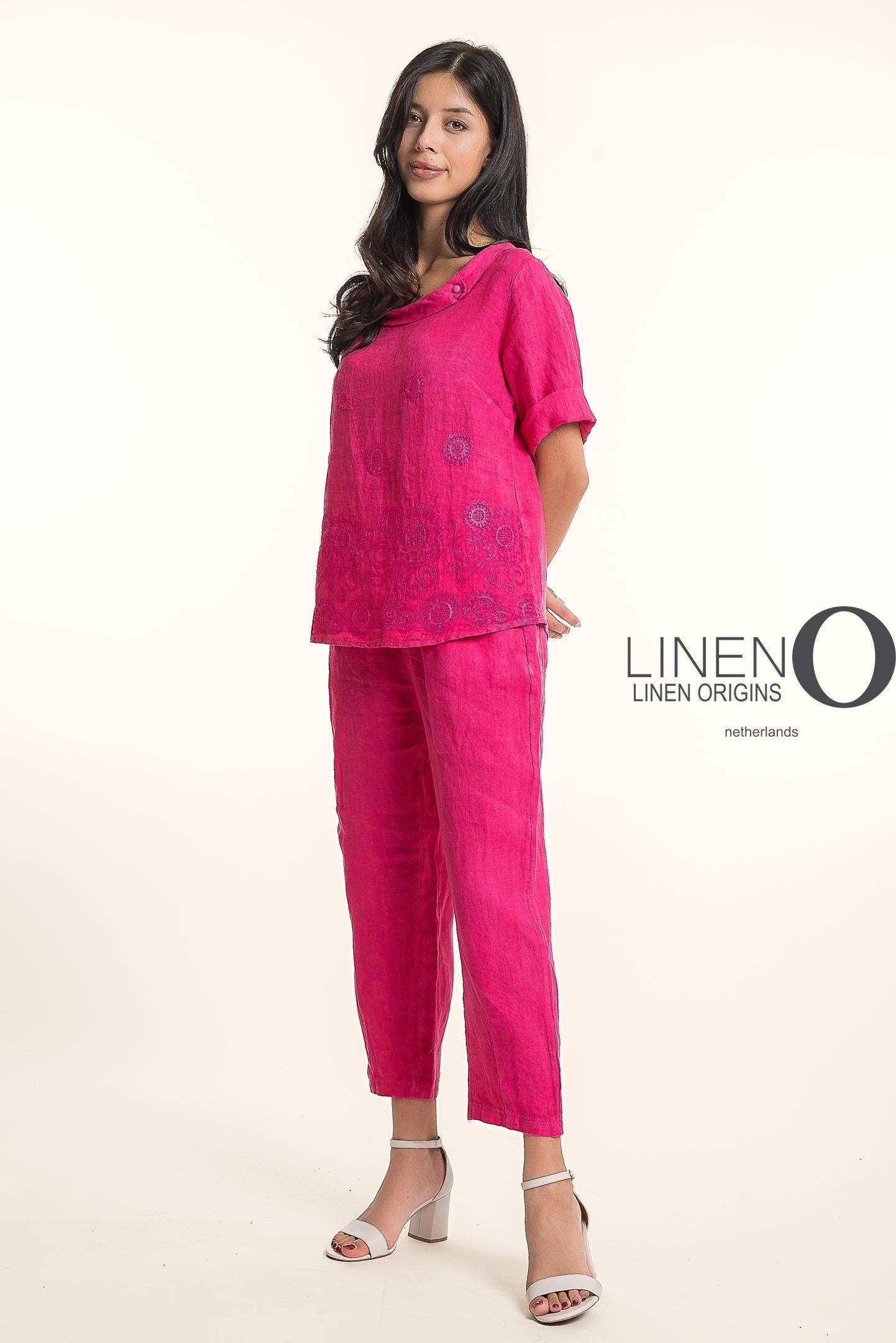French Linen Blouse TP1743-43 Fuxia  - LINEN O