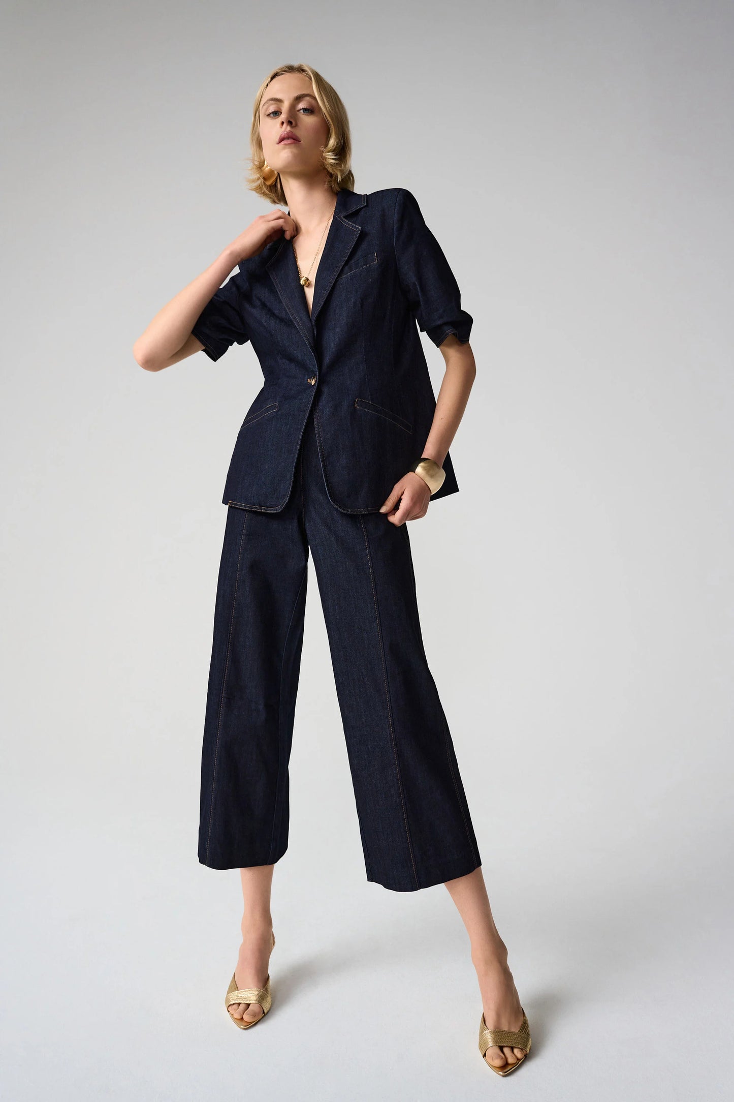 Culotte Jeans With Exposed Side Zipper 261955 - Joseph Ribkoff