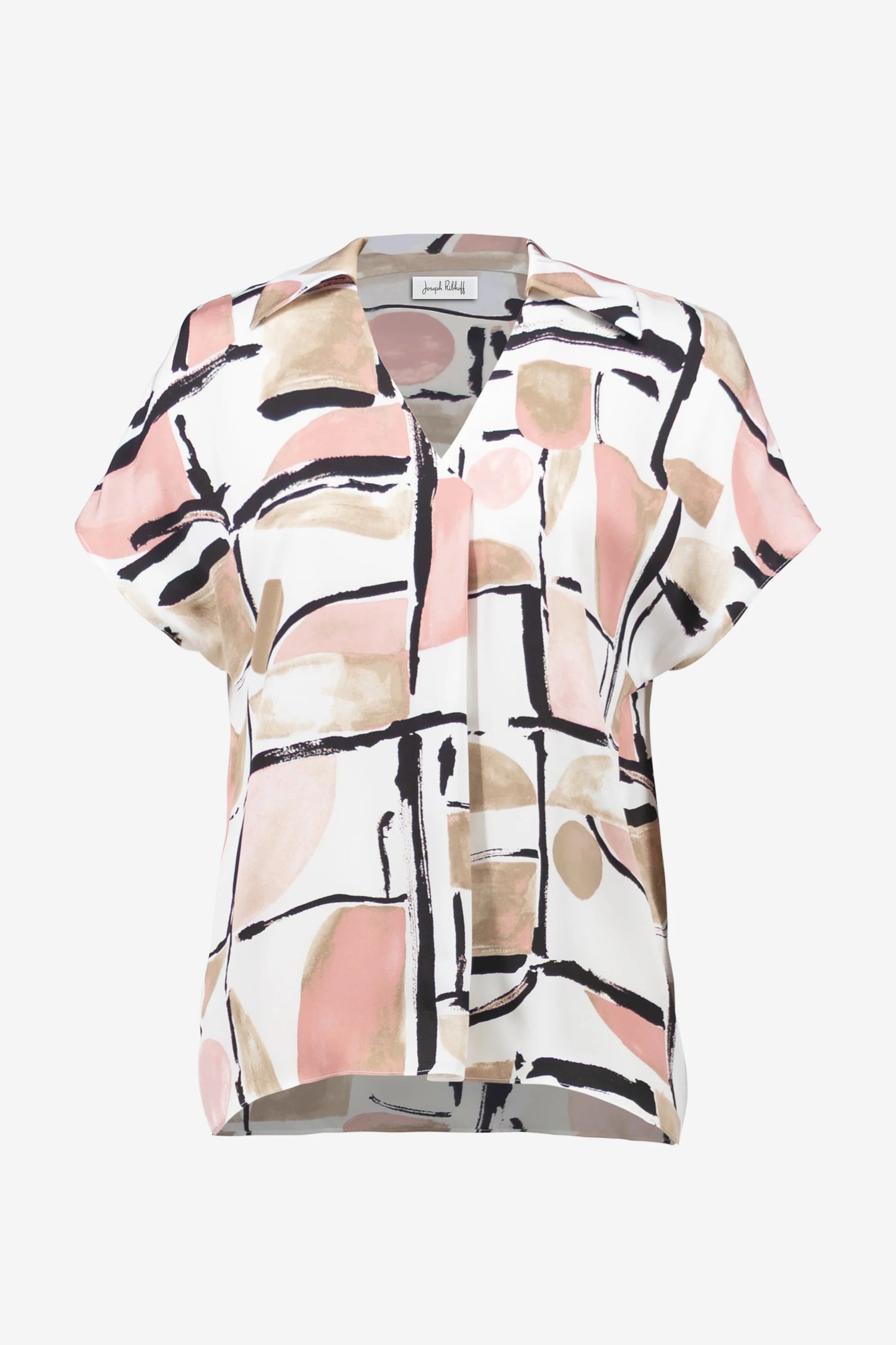 Recycled Satin Abstract Print Boxy Top With V-neckline 261308 - Joseph Ribkoff