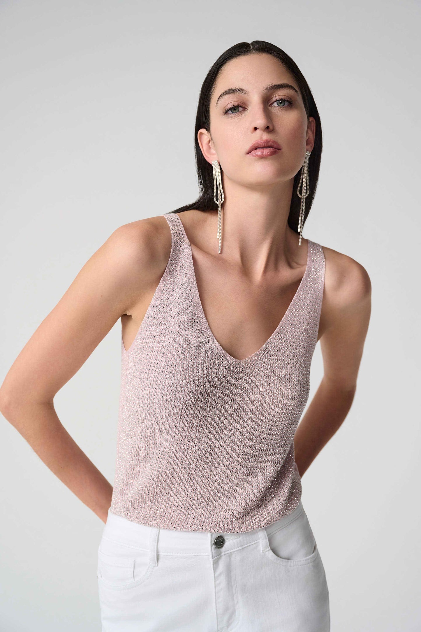 Metallic Knitted Camisole with Rhinestones 252915S26 - Joseph Ribkoff