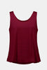 The Joseph Ribkoff Recycled Hammered Satin Sleeveless Top 253292 features a loose fit, scoop neckline, and solid burgundy color, shown on a plain white background.