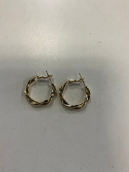 Sky 1 Gold Hoop Earrings by Elise Accessories—small, gold twisted hoops with secure lever back closures, displayed on a plain white surface; a timeless piece for any costume jewellery collection.