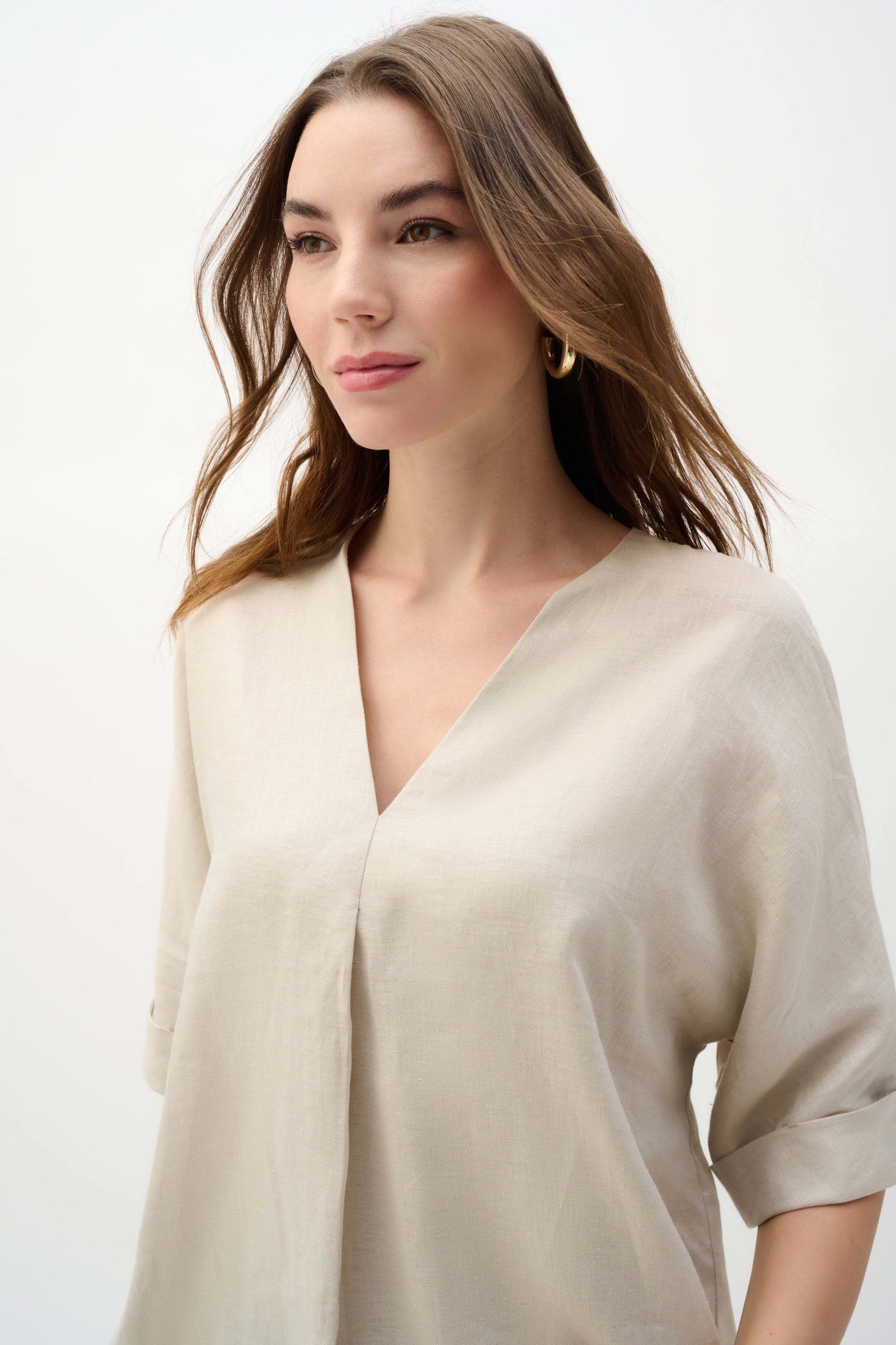 Linen Straight Top With V-notch neckline Moonstone 262939 - Joseph Ribkoff