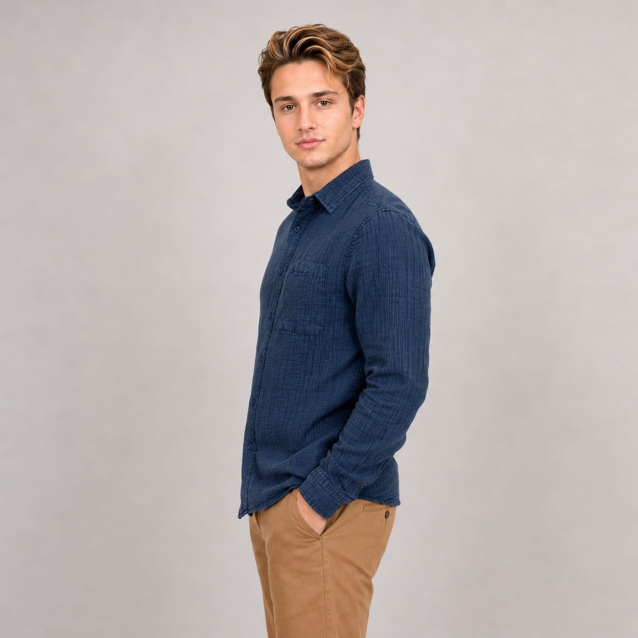 Gauze Long Sleeve Shirt Navy 56MW102S - HEDGE (Copy)