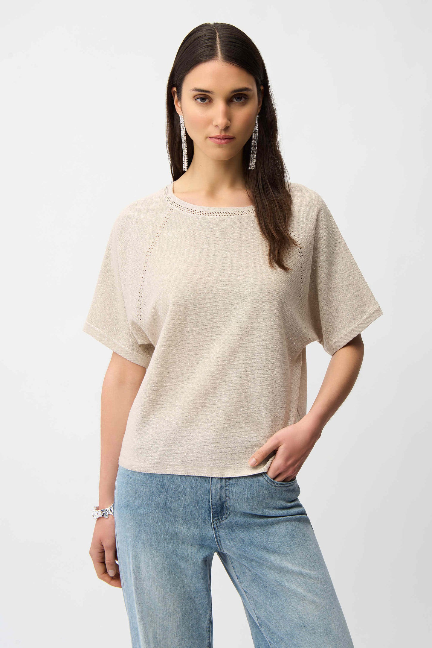 Sequins Yarn Short Sleeve Sweater 261917 - Joseph Ribkoff