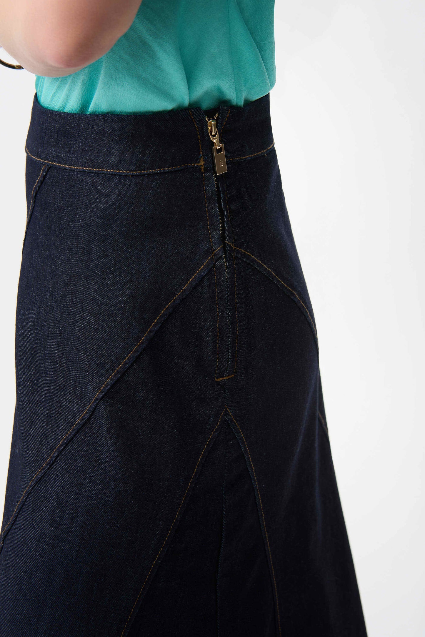 Denim Flare Skirt With Exposed Zipper 261969 - Joseph Ribkoff