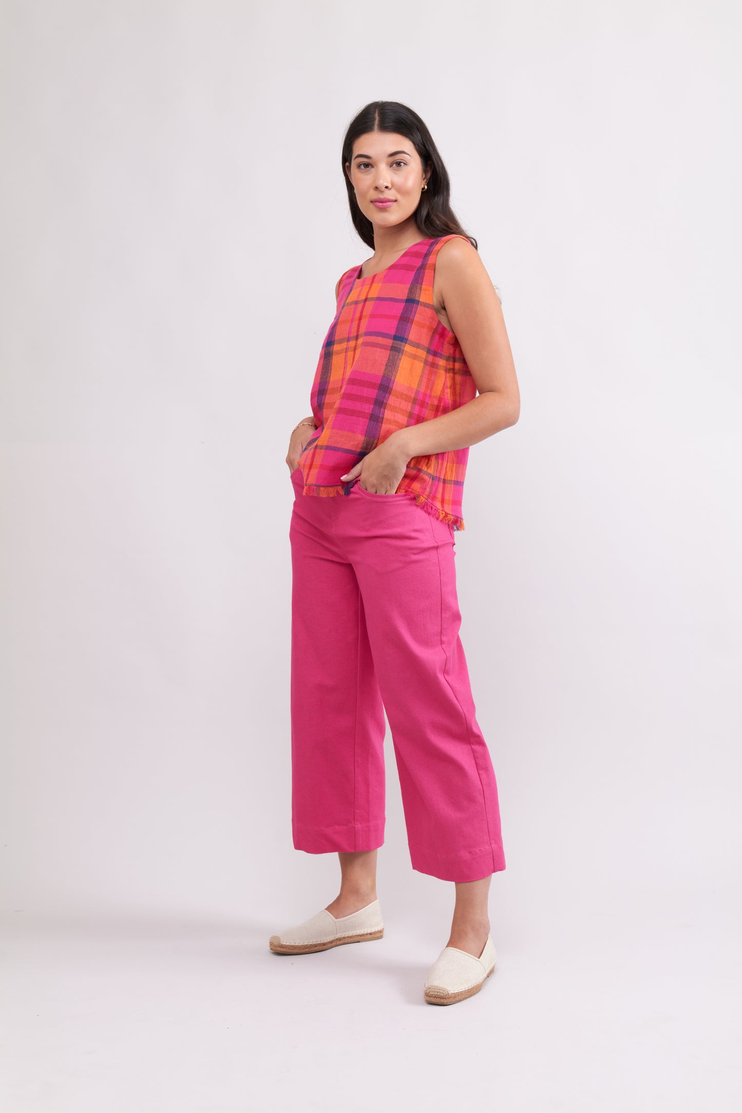 Fringe Benefits Shell Top FO7888 Pink Check - FOIL